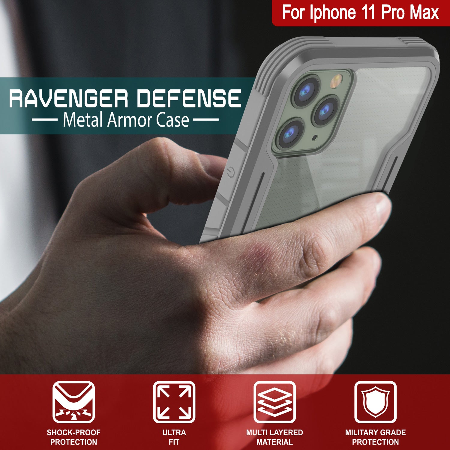 Punkcase iPhone 11 Pro Max ravenger Case Protective Military Grade Multilayer Cover [Grey]