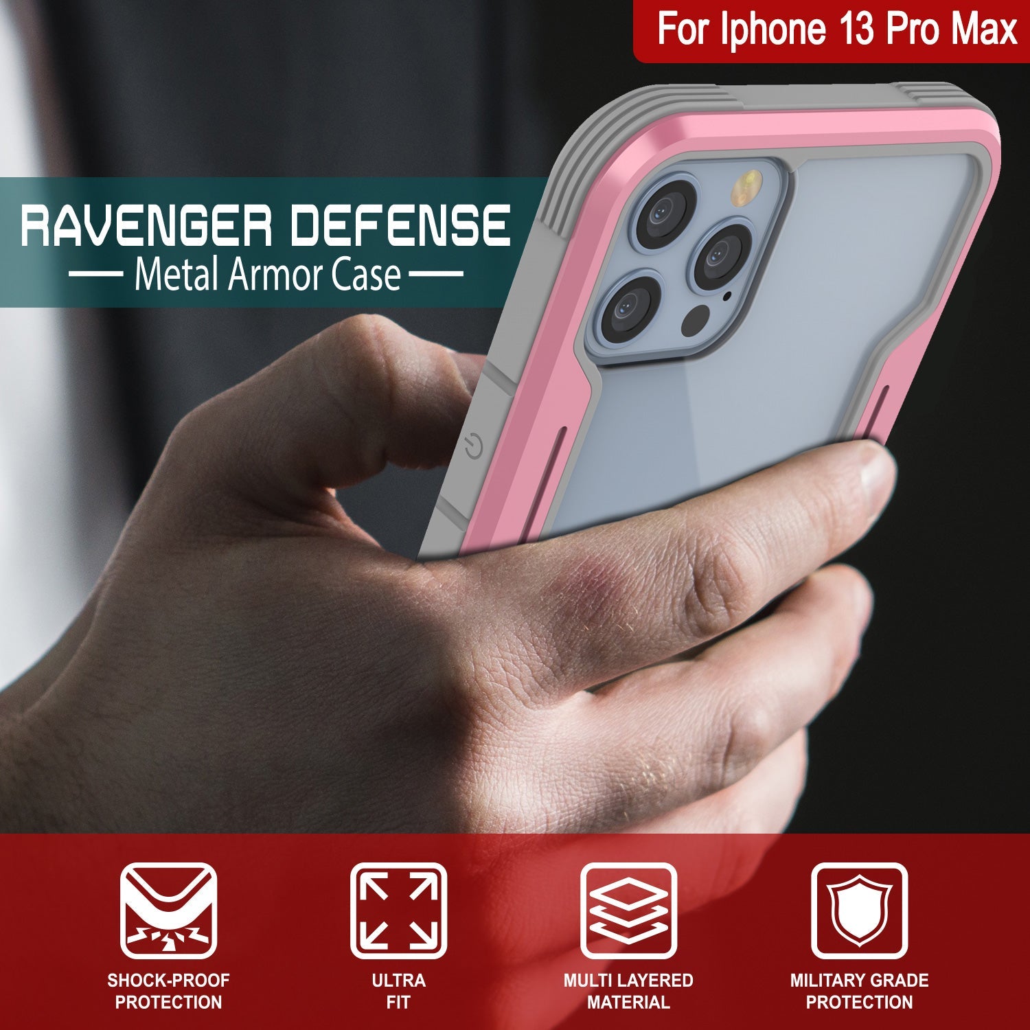 Punkcase iPhone 13 Pro Max ravenger Case Protective Military Grade Multilayer Cover [Rose-Gold]
