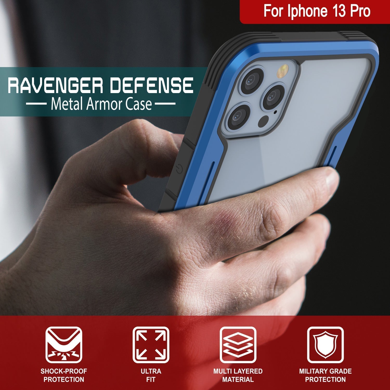 Punkcase iPhone 14 Pro Ravenger MAG Defense Case Protective Military Grade Multilayer Cover [Navy Blue]