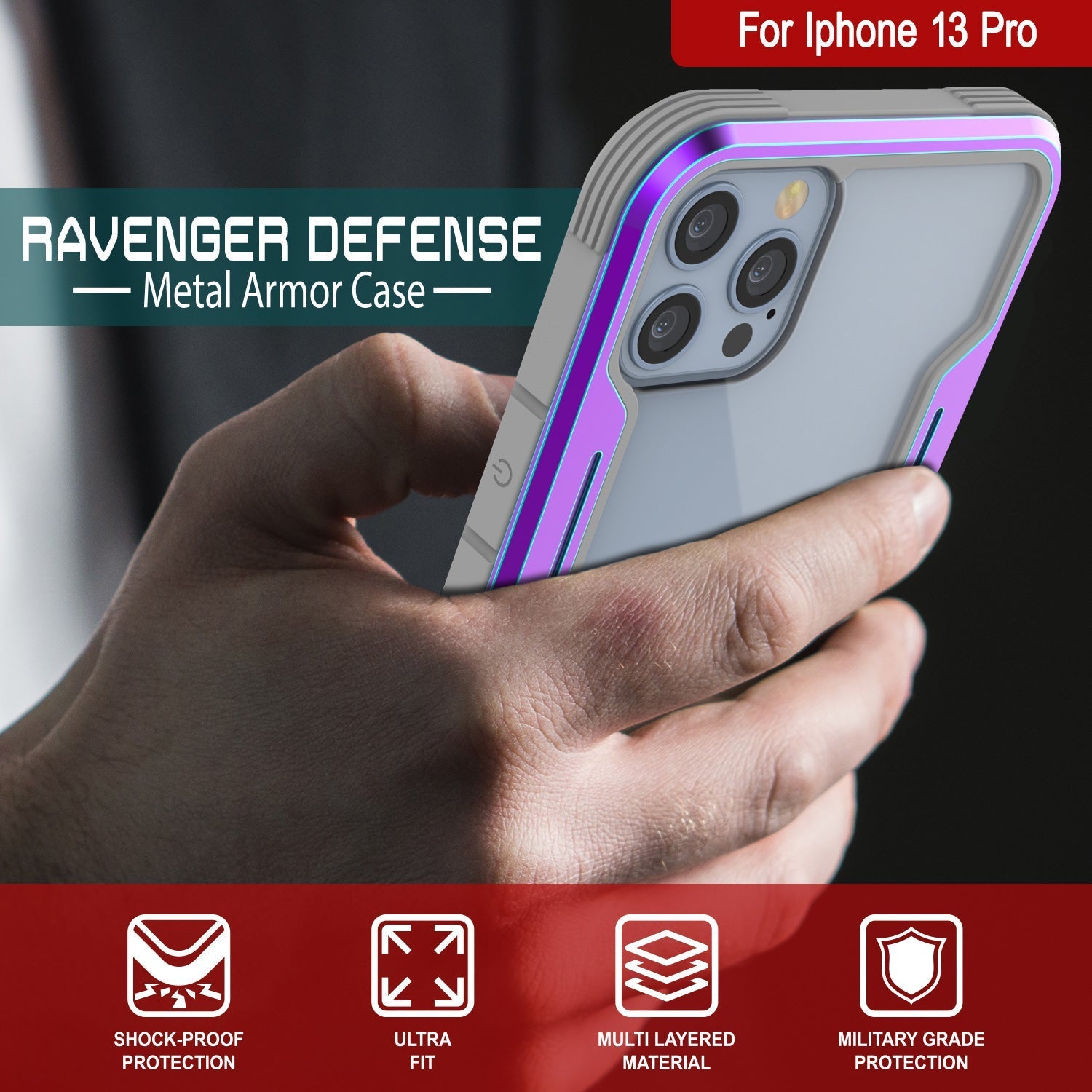 Punkcase iPhone 14 Pro Ravenger MAG Defense Case Protective Military Grade Multilayer Cover [Rainbow]