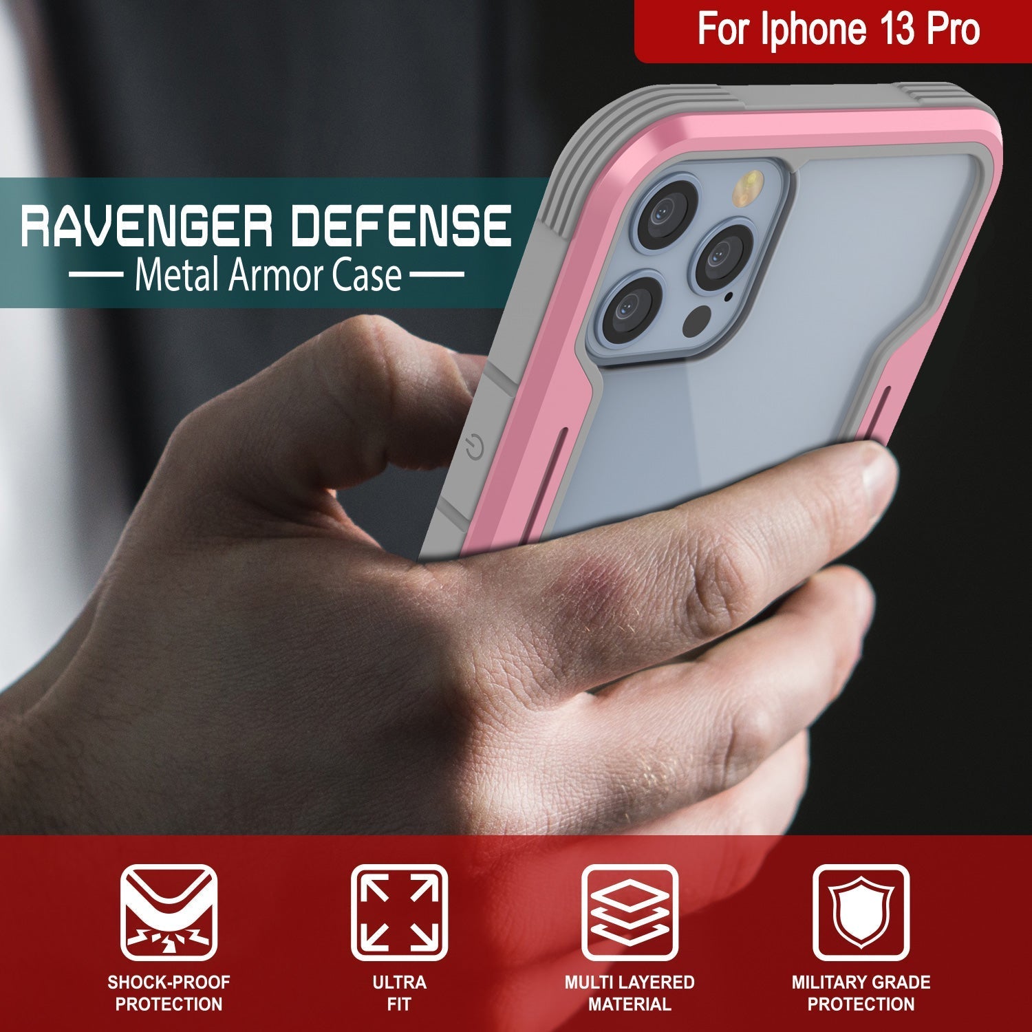 Punkcase iPhone 14 Pro Ravenger MAG Defense Case Protective Military Grade Multilayer Cover [Rose-Gold]
