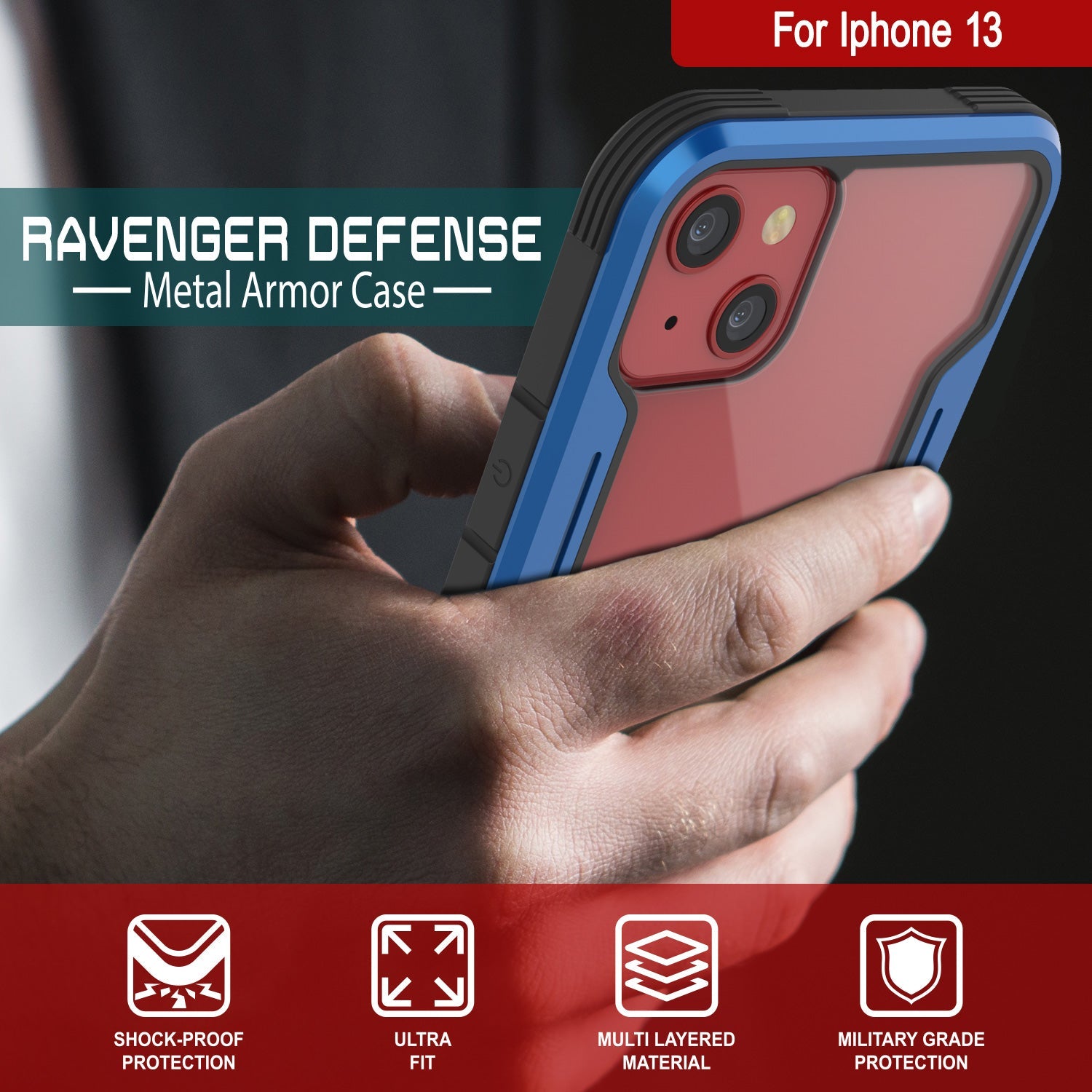 Punkcase iPhone 13 ravenger Case Protective Military Grade Multilayer Cover [Navy Blue]