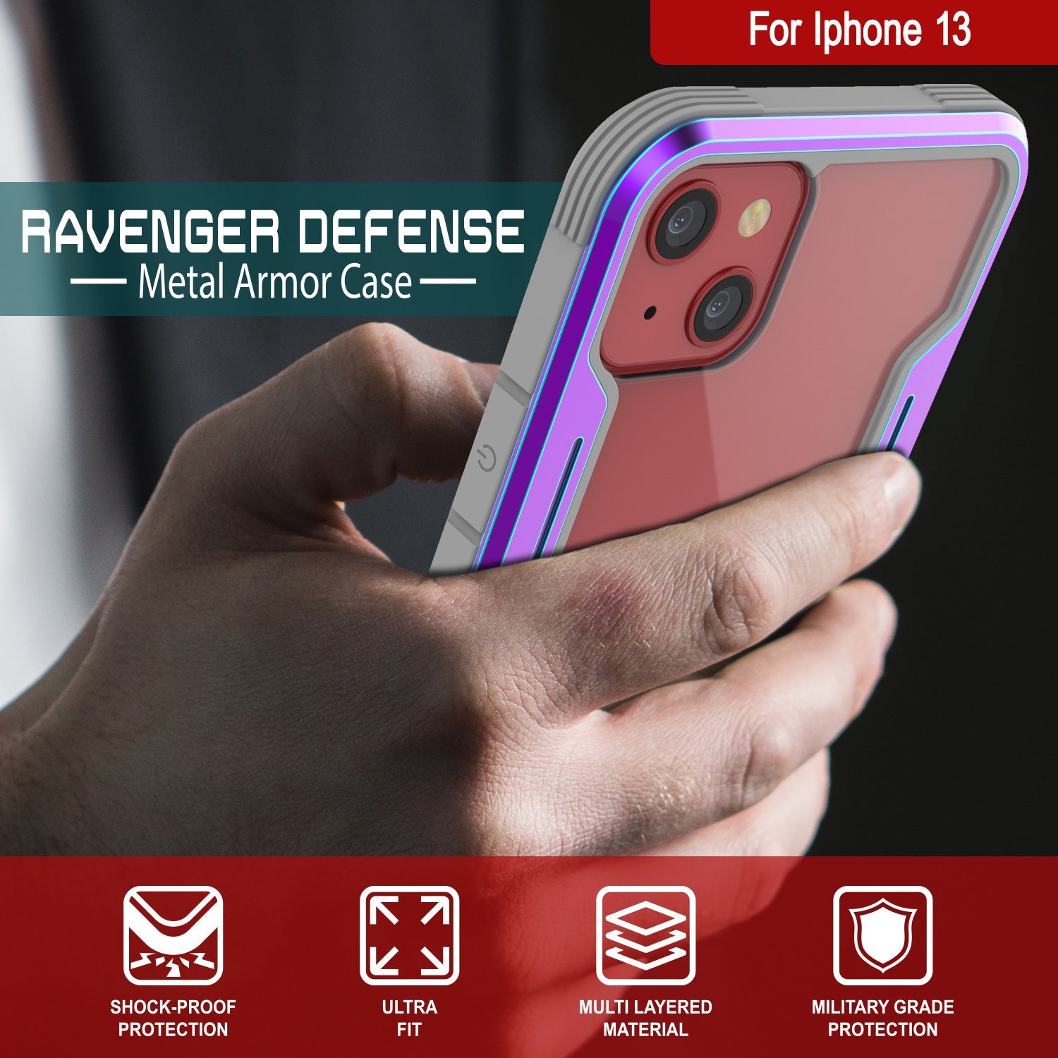 Punkcase iPhone 13 ravenger Case Protective Military Grade Multilayer Cover [Rainbow]