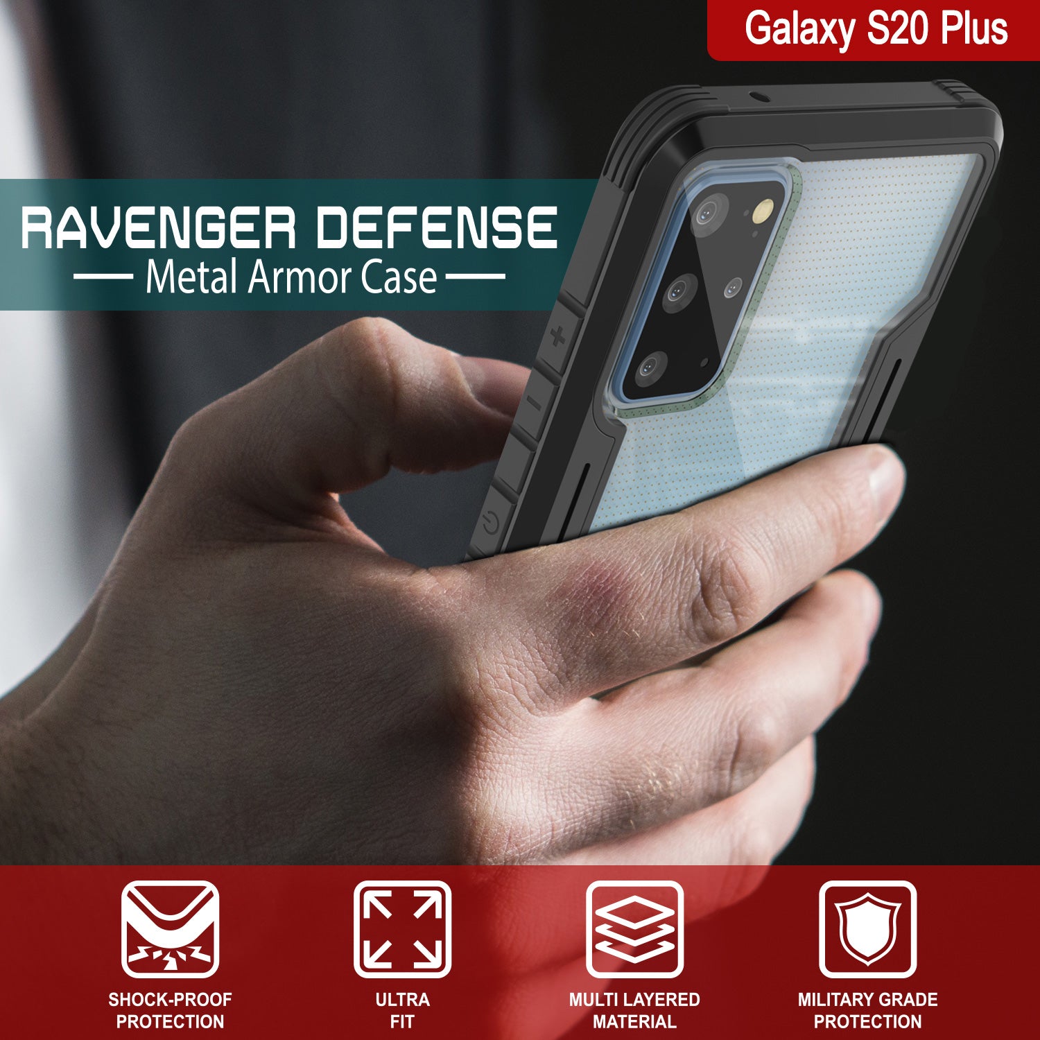 Punkcase S20+ Plus ravenger Case Protective Military Grade Multilayer Cover [Black]