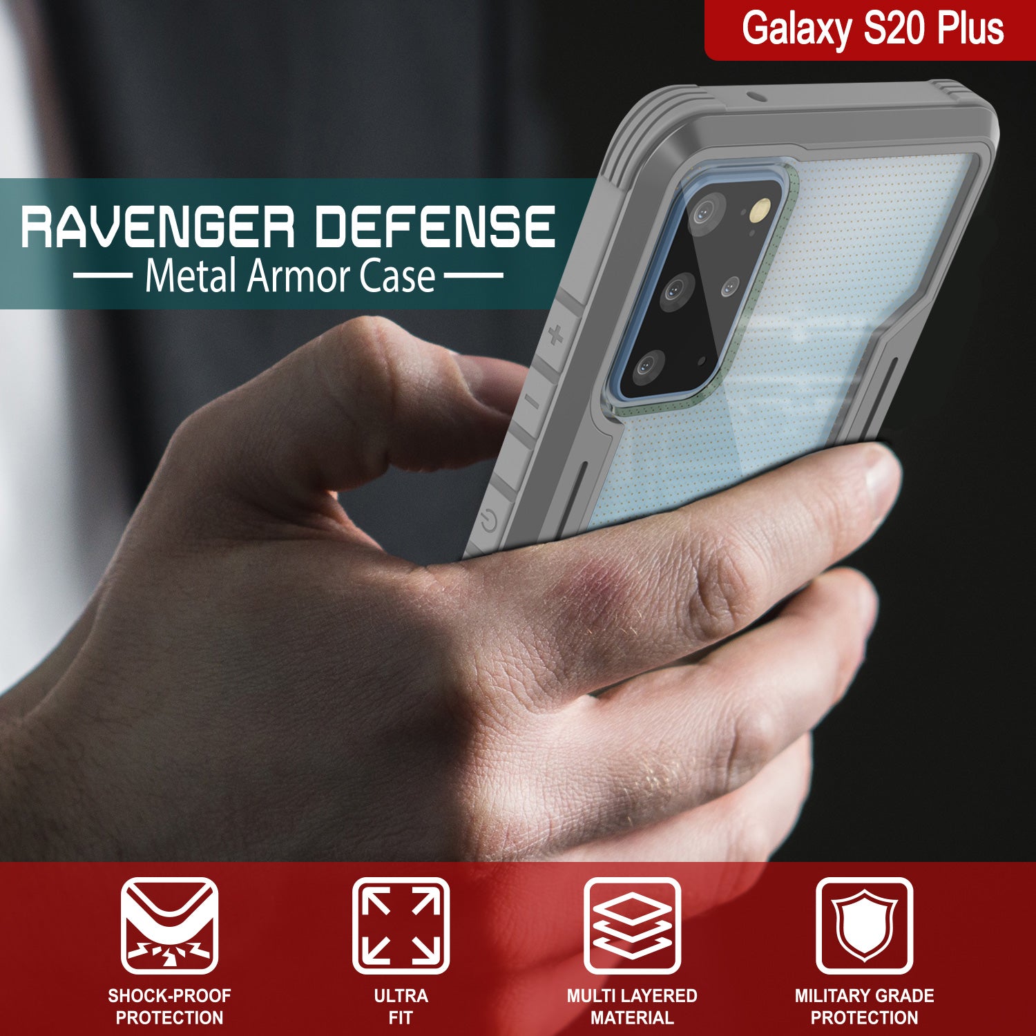 Punkcase S20+ Plus ravenger Case Protective Military Grade Multilayer Cover [Grey]