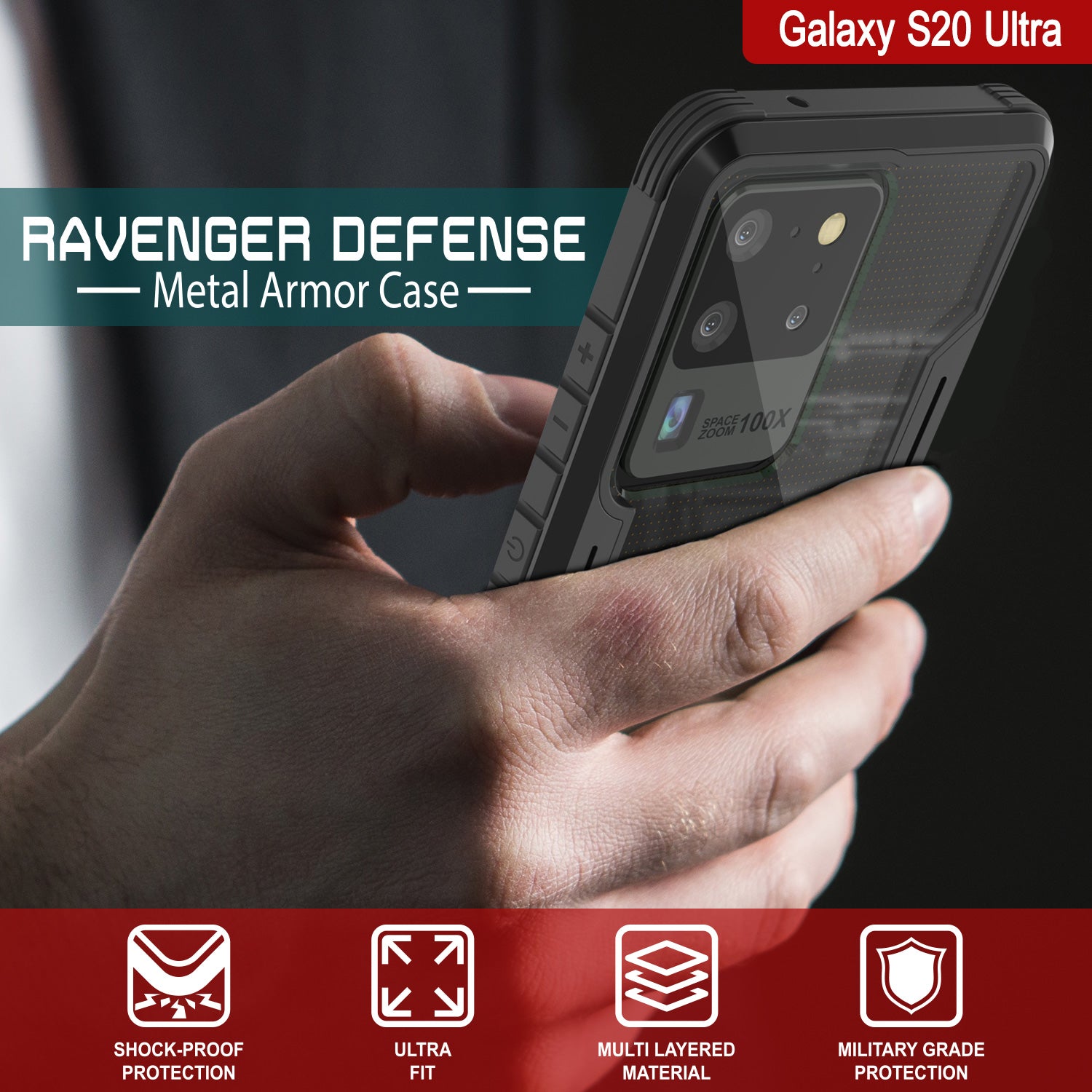 Punkcase S20 Ultra ravenger Case Protective Military Grade Multilayer Cover [Black]