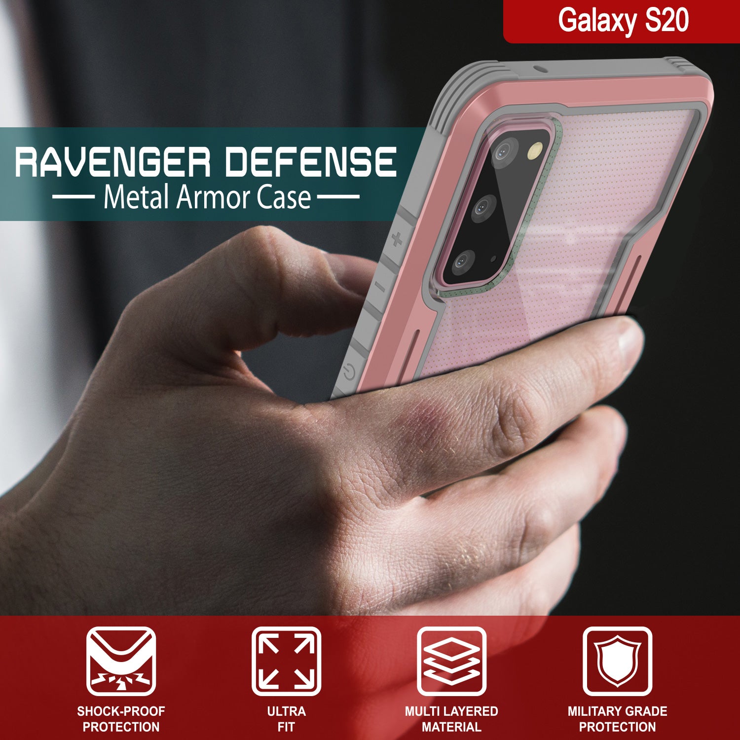 Punkcase S20 ravenger Case Protective Military Grade Multilayer Cover [Rose-Gold]