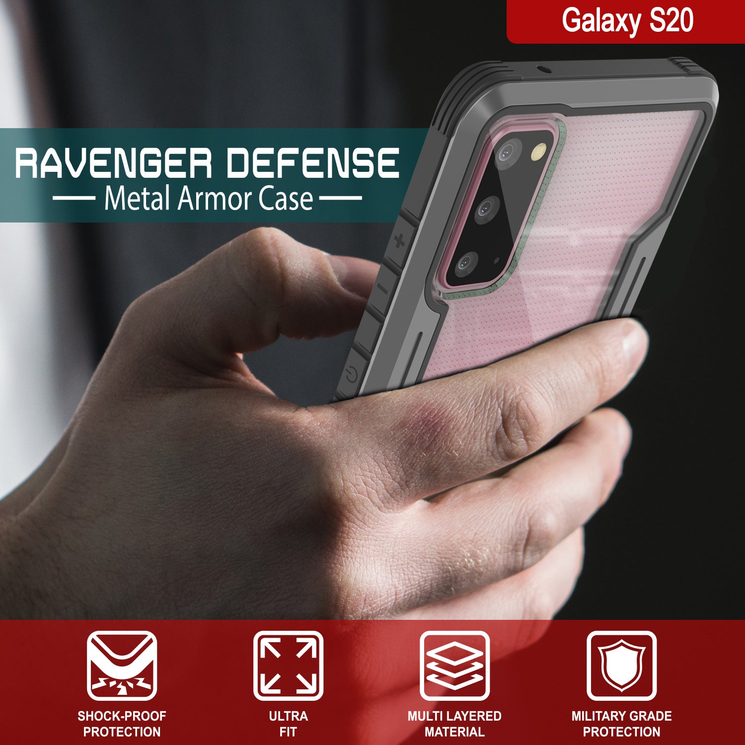 Punkcase S20 ravenger Case Protective Military Grade Multilayer Cover [Grey-Black]