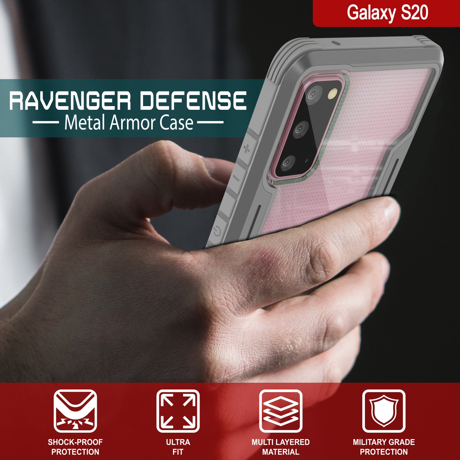 Punkcase S20 ravenger Case Protective Military Grade Multilayer Cover [Grey]