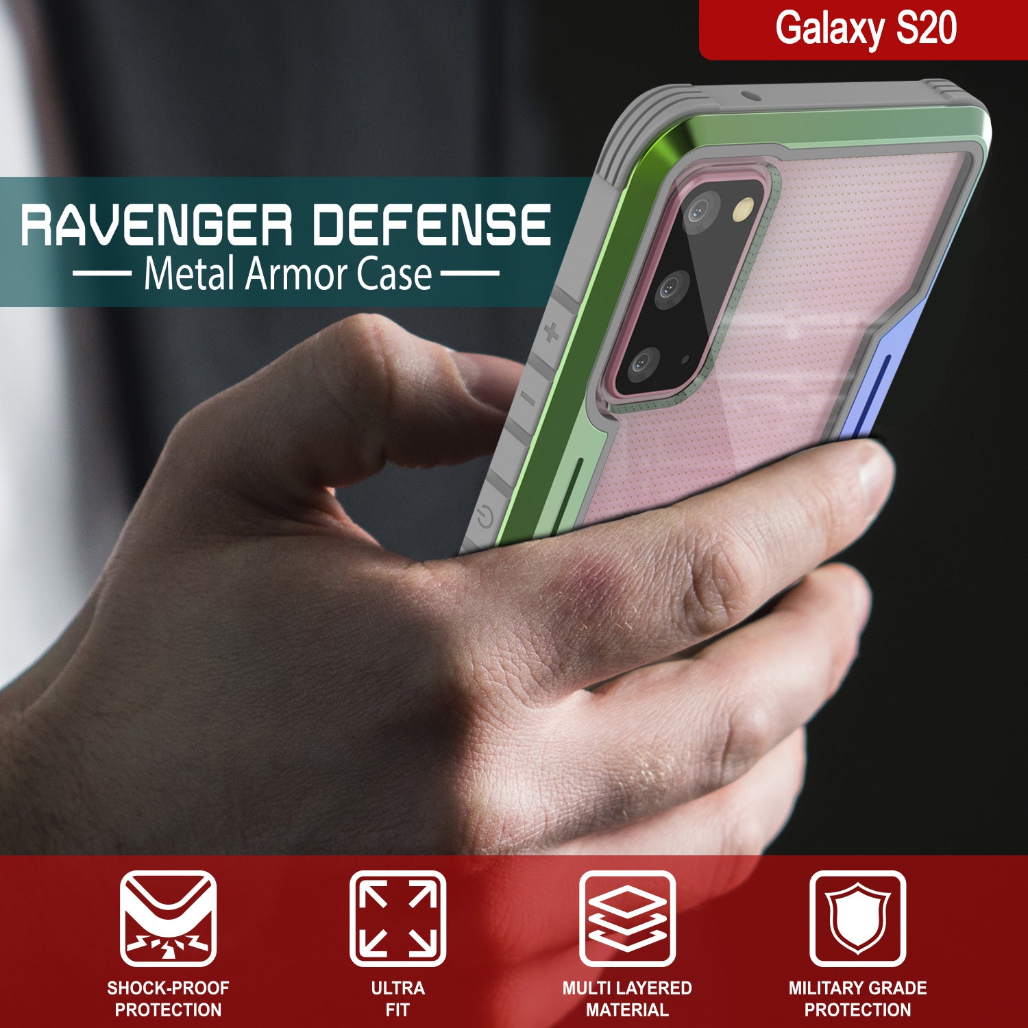 Punkcase S20 ravenger Case Protective Military Grade Multilayer Cover [Rainbow]