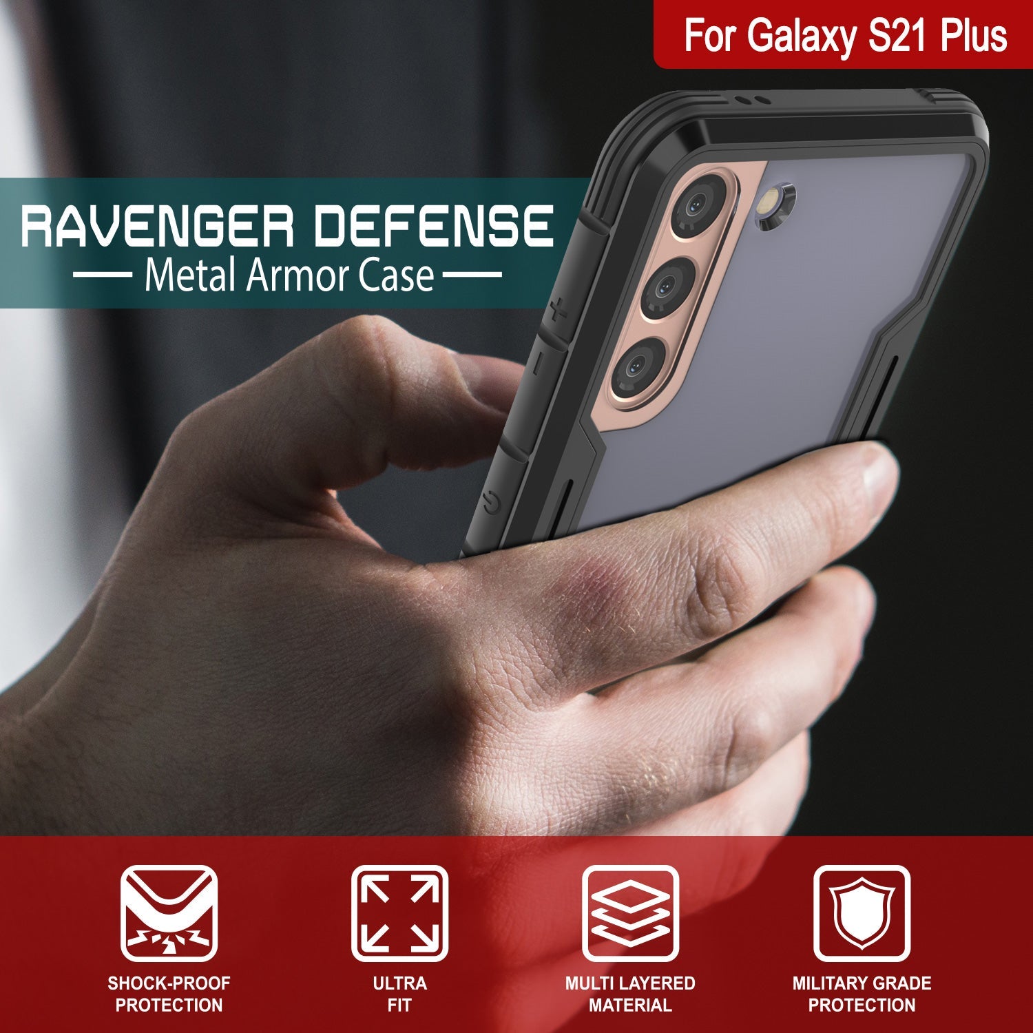 Punkcase S21+ Plus ravenger Case Protective Military Grade Multilayer Cover [Black]
