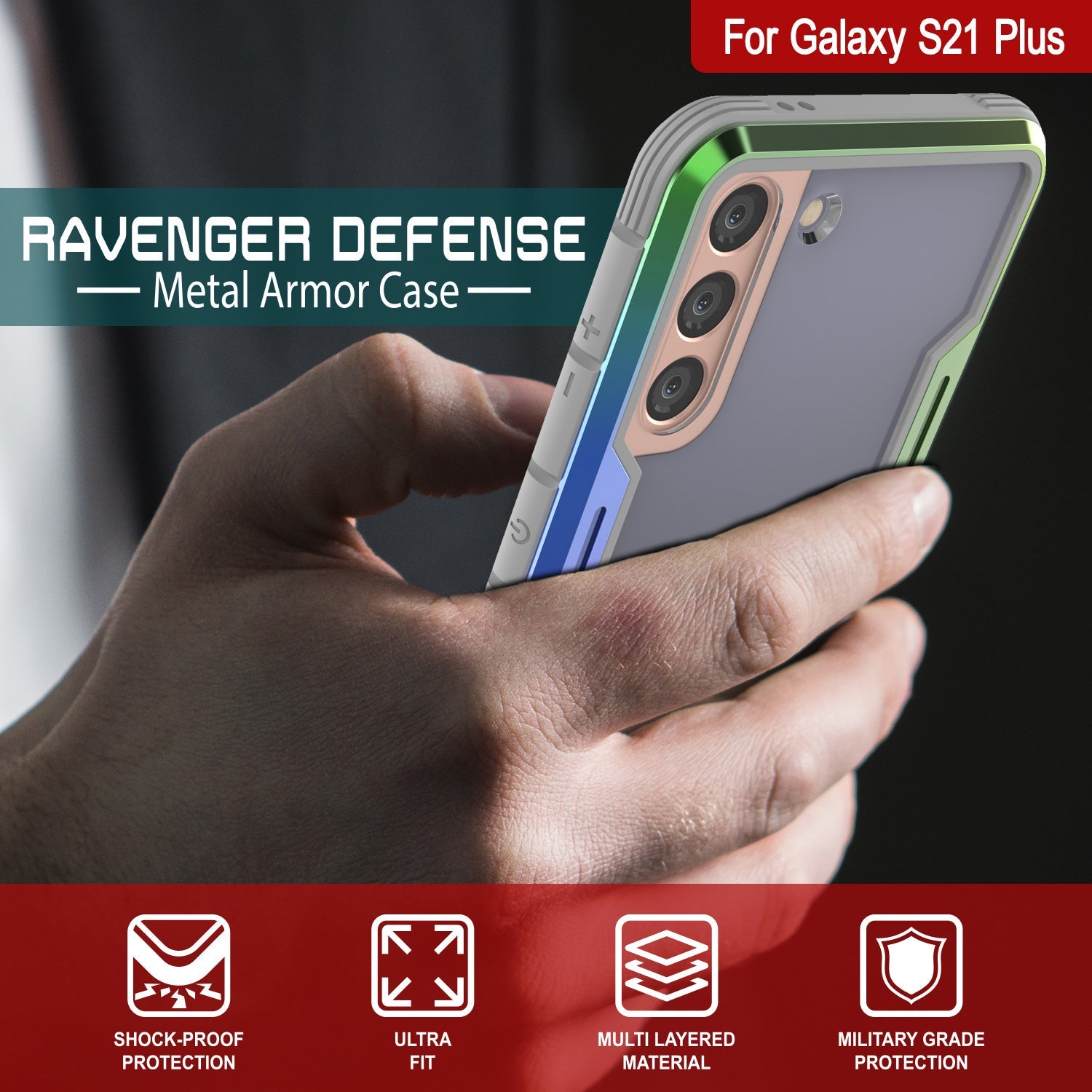 Punkcase S21+ Plus ravenger Case Protective Military Grade Multilayer Cover [Rainbow]