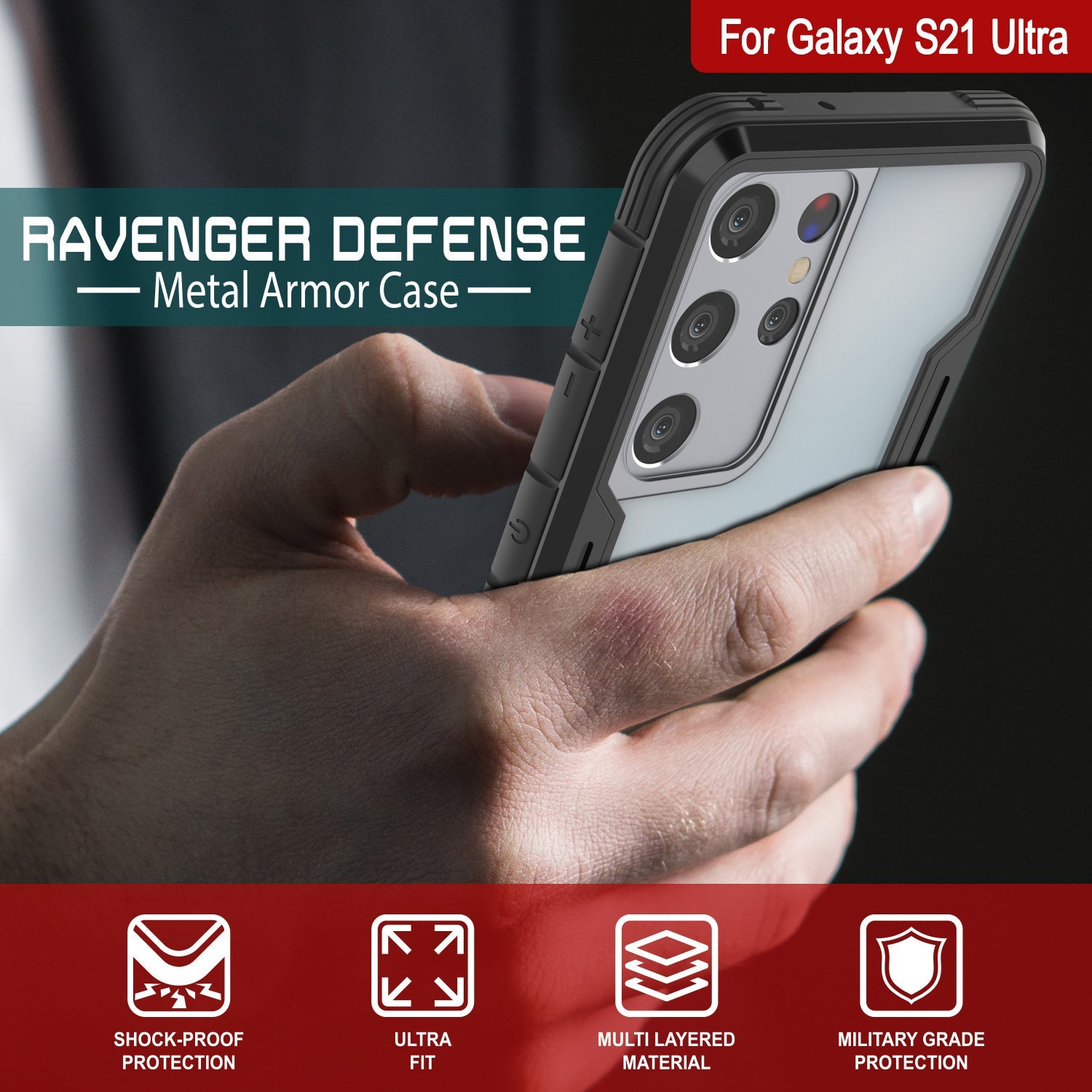 Punkcase S21 Ultra ravenger Case Protective Military Grade Multilayer Cover [Black]