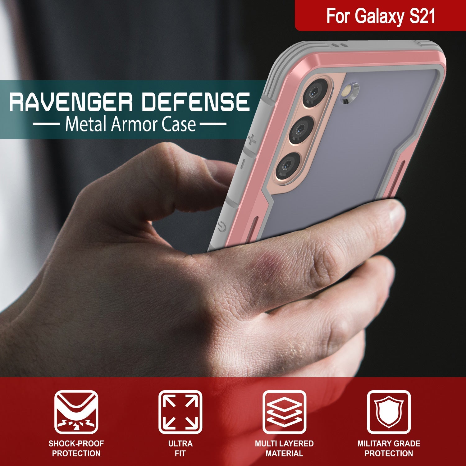 Punkcase S21 ravenger Case Protective Military Grade Multilayer Cover [Rose-Gold]