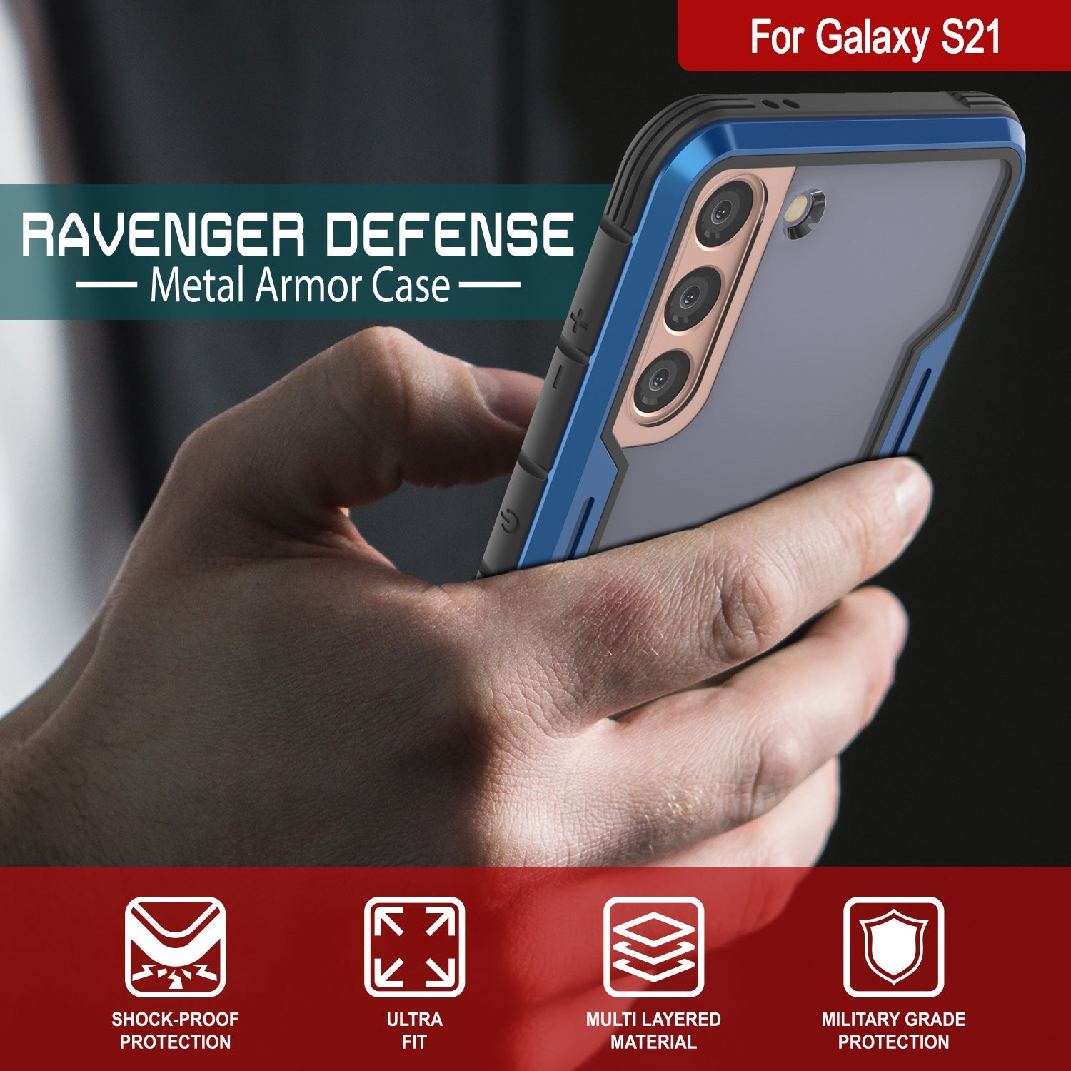 Punkcase S21 ravenger Case Protective Military Grade Multilayer Cover [Blue]