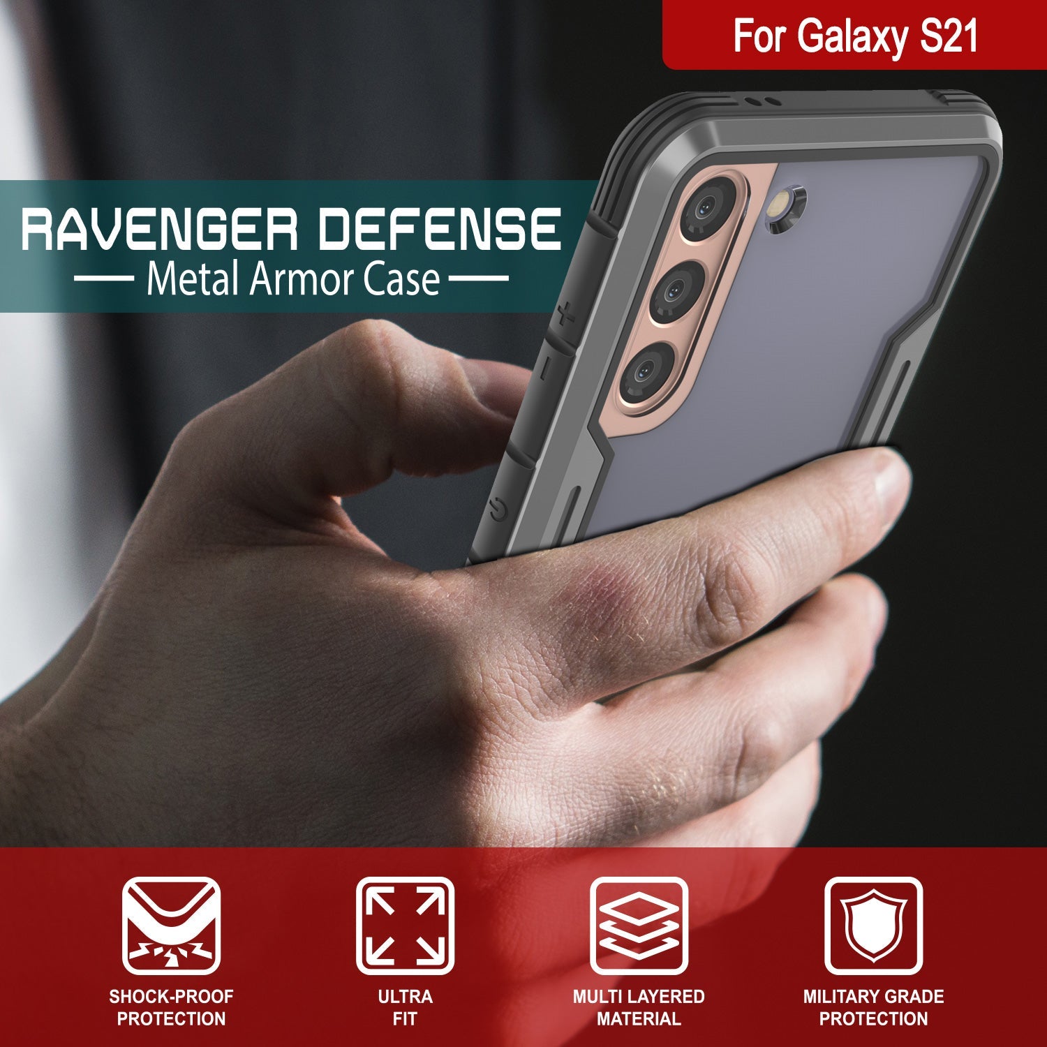 Punkcase S21 ravenger Case Protective Military Grade Multilayer Cover [Grey-Black]