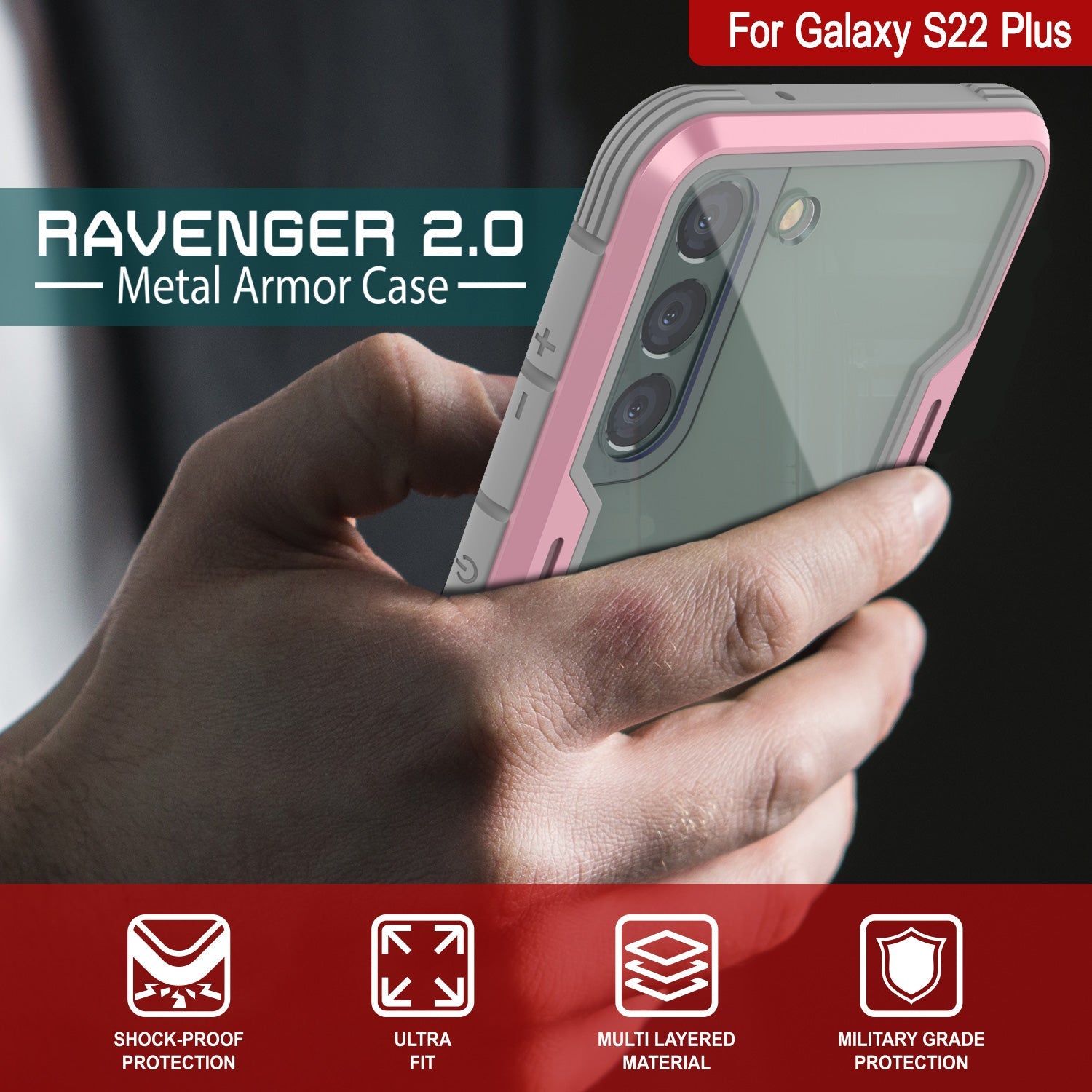 Punkcase S22+ Plus ravenger Case Protective Military Grade Multilayer Cover [Rose-Gold]