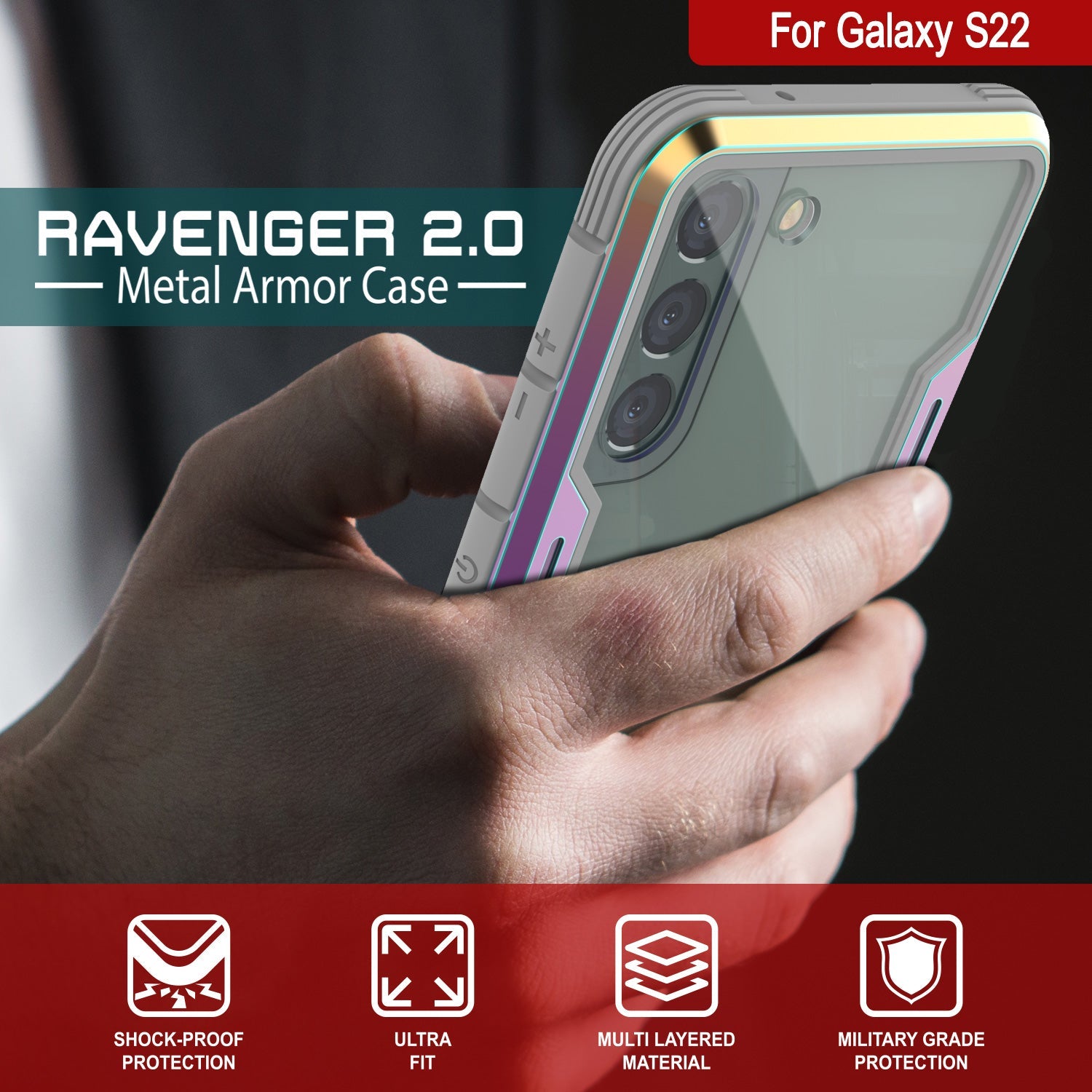 Punkcase S22 ravenger Case Protective Military Grade Multilayer Cover [Rainbow]