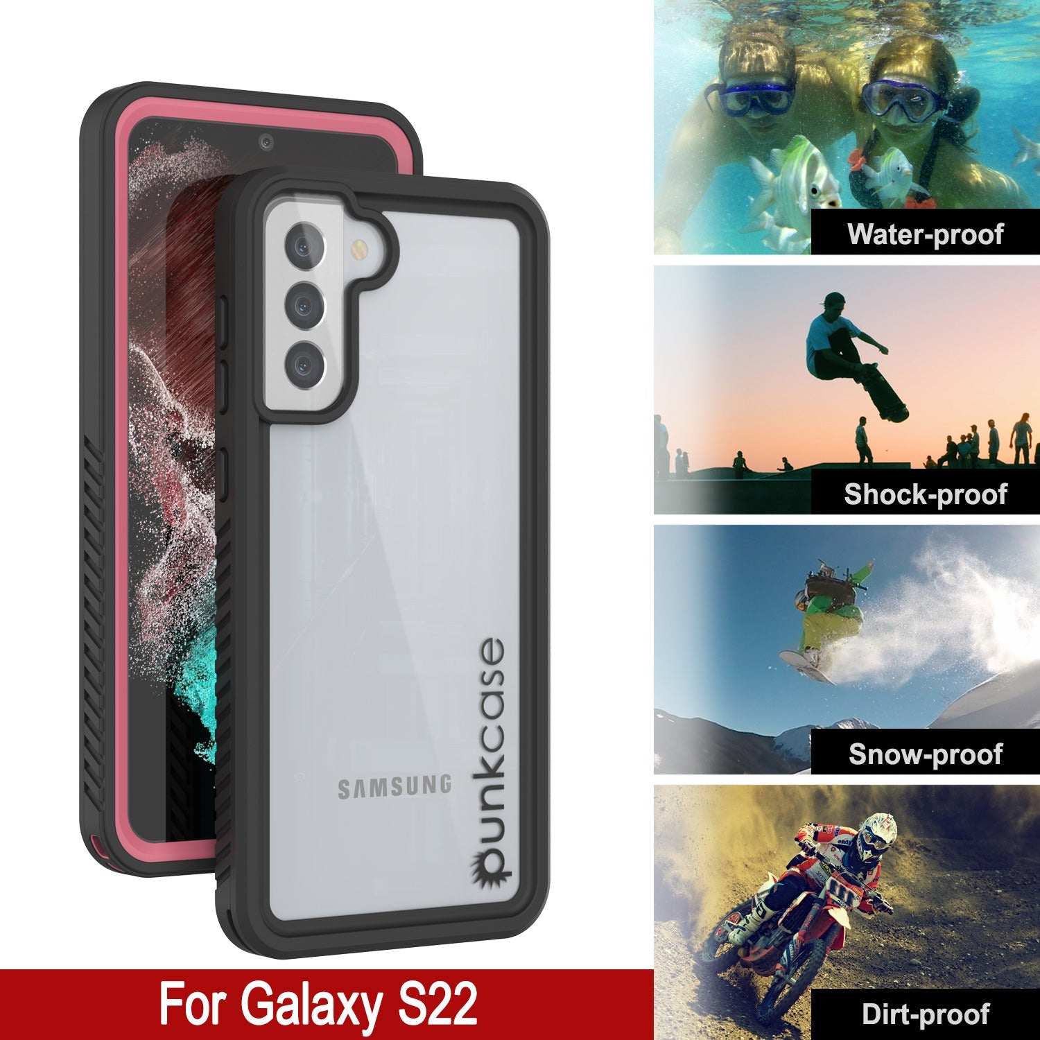 Galaxy S22 Water/ Shock/ Snowproof [Extreme Series] Slim Screen Protector Case [Pink]
