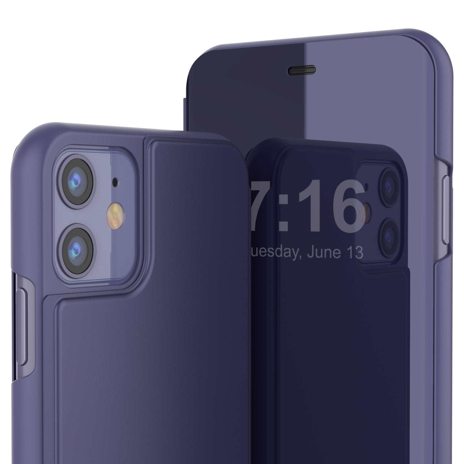 Punkcase iPhone 11 Reflector Case Protective Flip Cover [Purple]