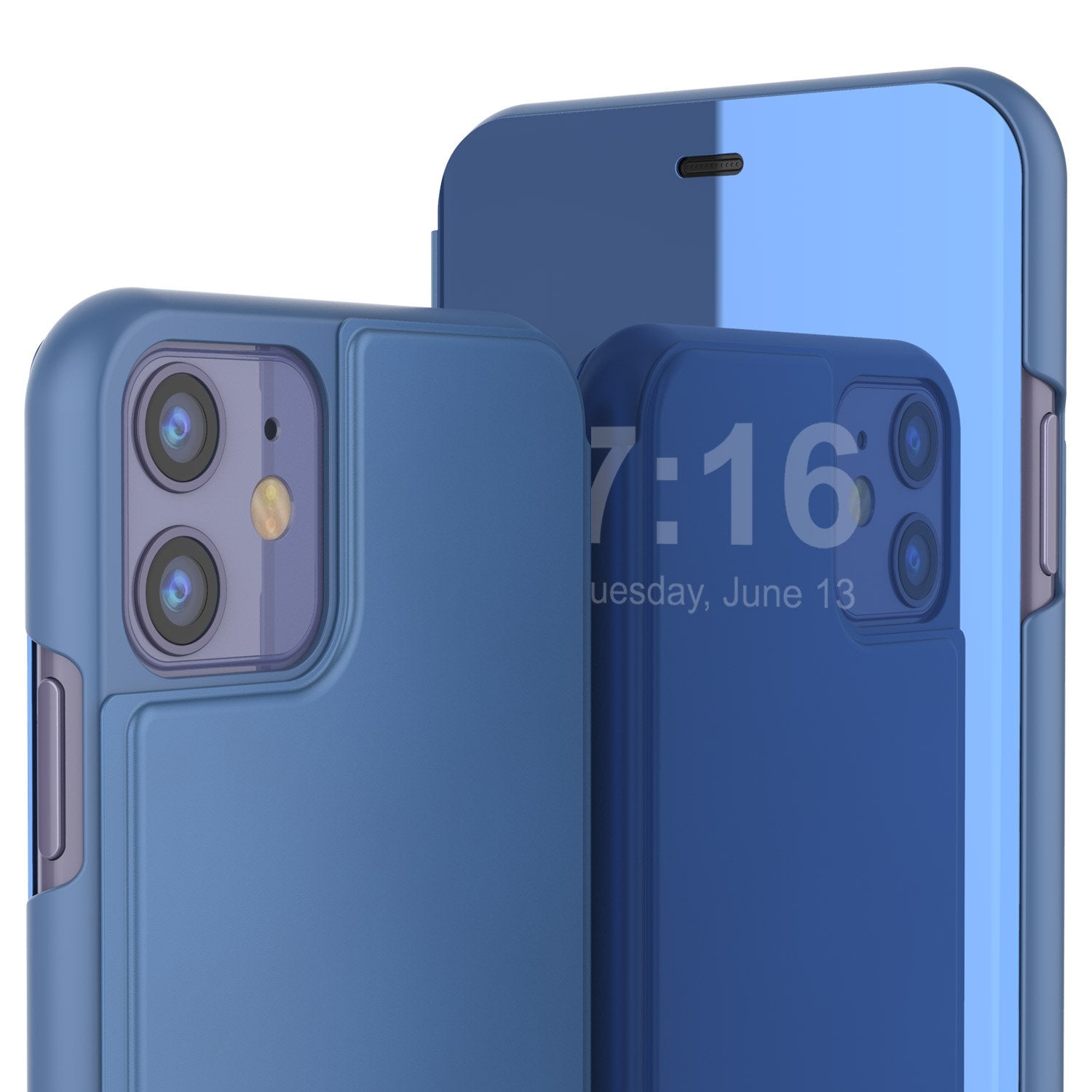 Punkcase iPhone 11 Reflector Case Protective Flip Cover [Blue]