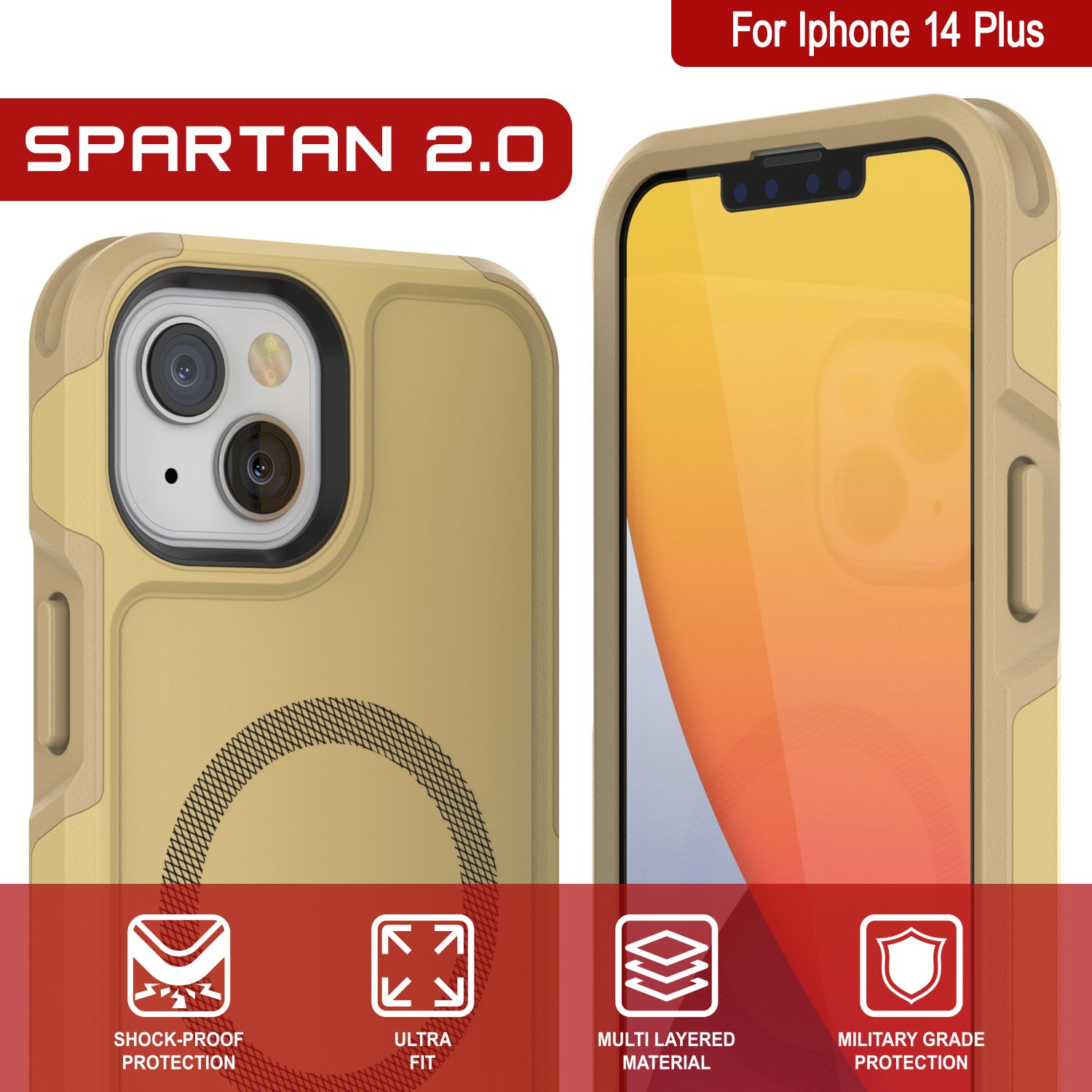 PunkCase iPhone 14 Plus Case, [Spartan 2.0 Series] Clear Rugged Heavy Duty Cover W/Built in Screen Protector [Yellow]