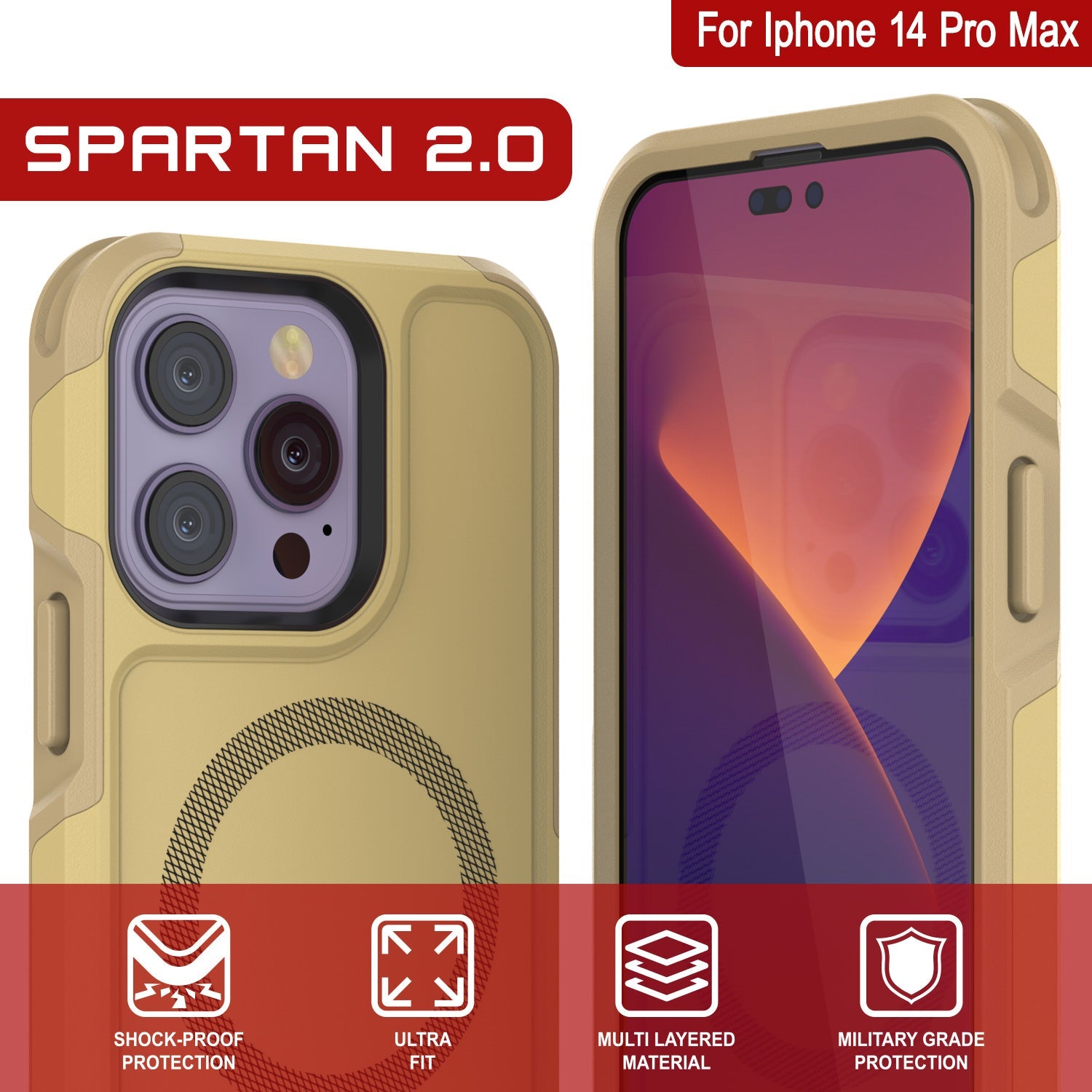 PunkCase iPhone 14 Pro Max Case, [Spartan 2.0 Series] Clear Rugged Heavy Duty Cover W/Built in Screen Protector [Navy]