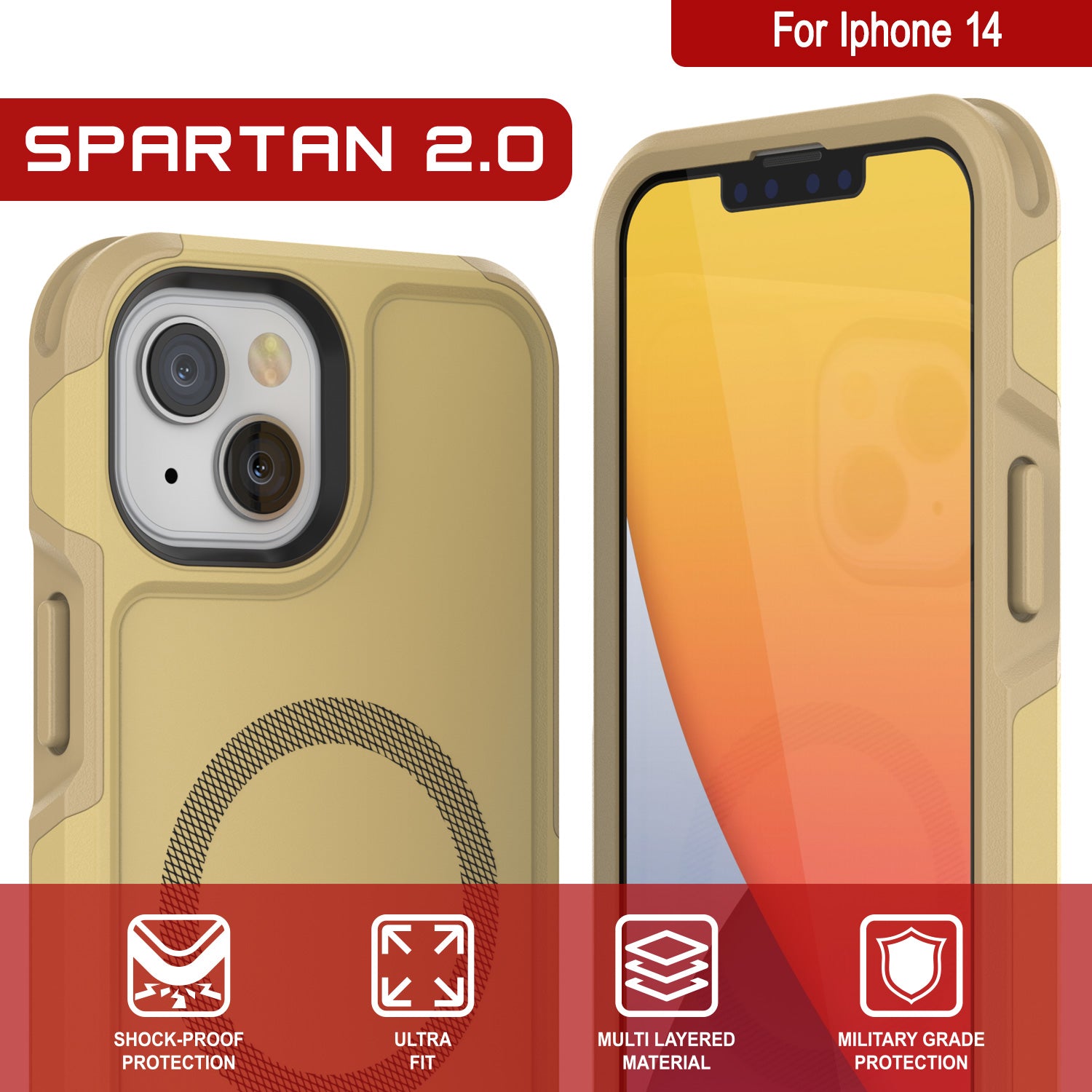 PunkCase iPhone 14 Case, [Spartan 2.0 Series] Clear Rugged Heavy Duty Cover W/Built in Screen Protector [Yellow]