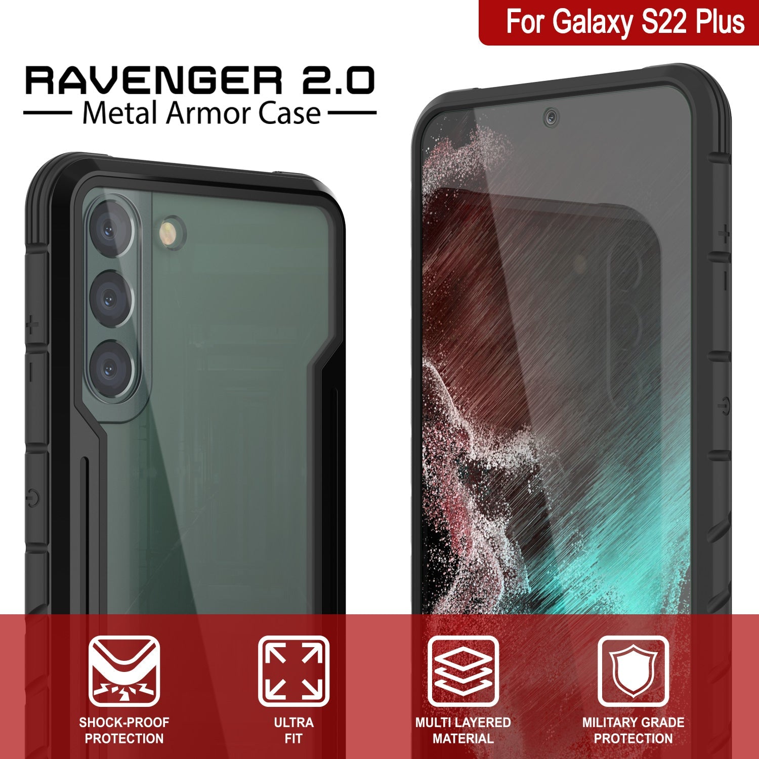 Punkcase S22+ Plus ravenger Case Protective Military Grade Multilayer Cover [Black]