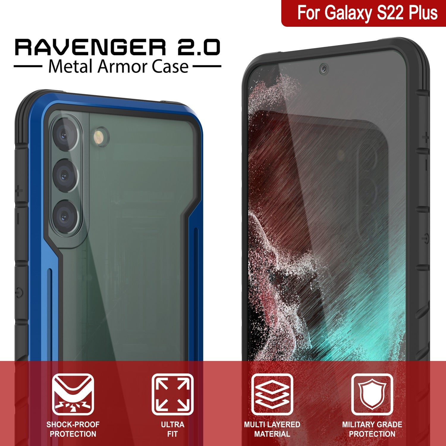 Punkcase S22+ Plus ravenger Case Protective Military Grade Multilayer Cover [Navy Blue]