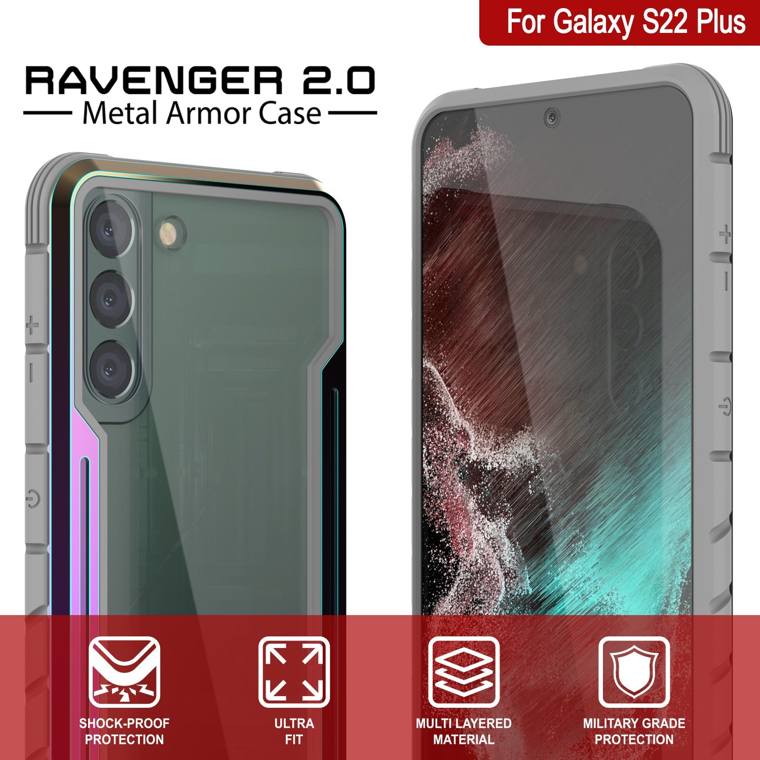 Punkcase S22+ Plus ravenger Case Protective Military Grade Multilayer Cover [Rainbow]