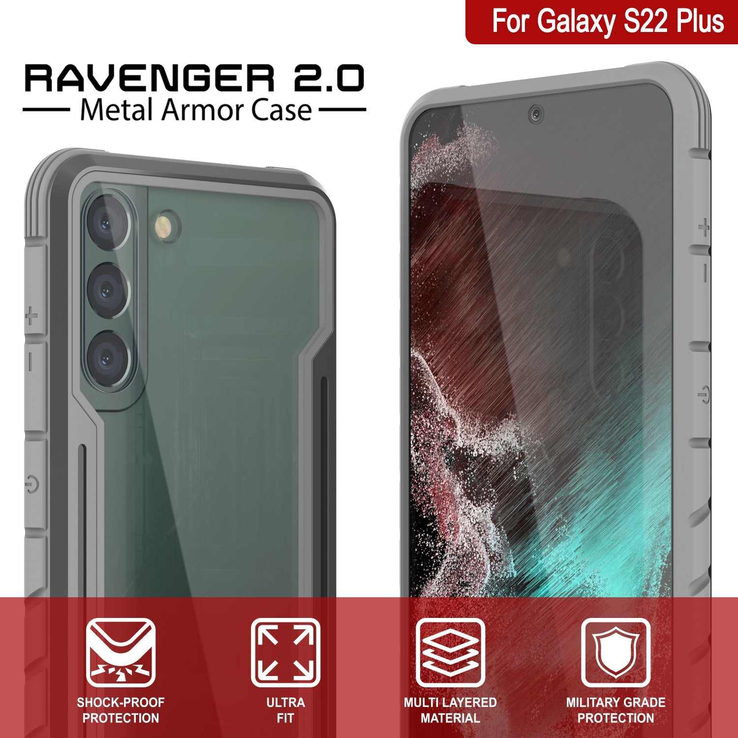 Punkcase S22+ Plus ravenger Case Protective Military Grade Multilayer Cover [Grey]