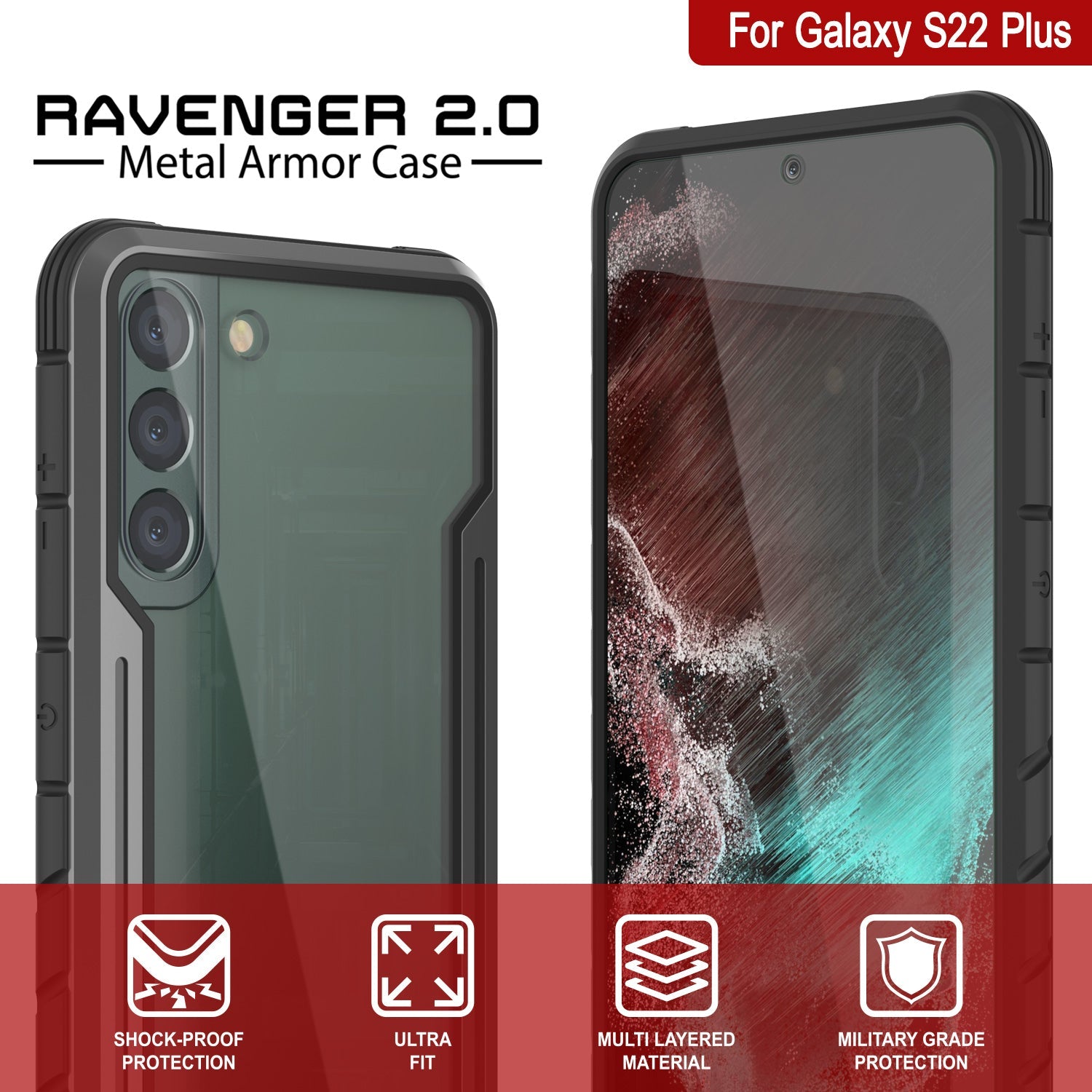 Punkcase S22+ Plus ravenger Case Protective Military Grade Multilayer Cover [Grey-Black]