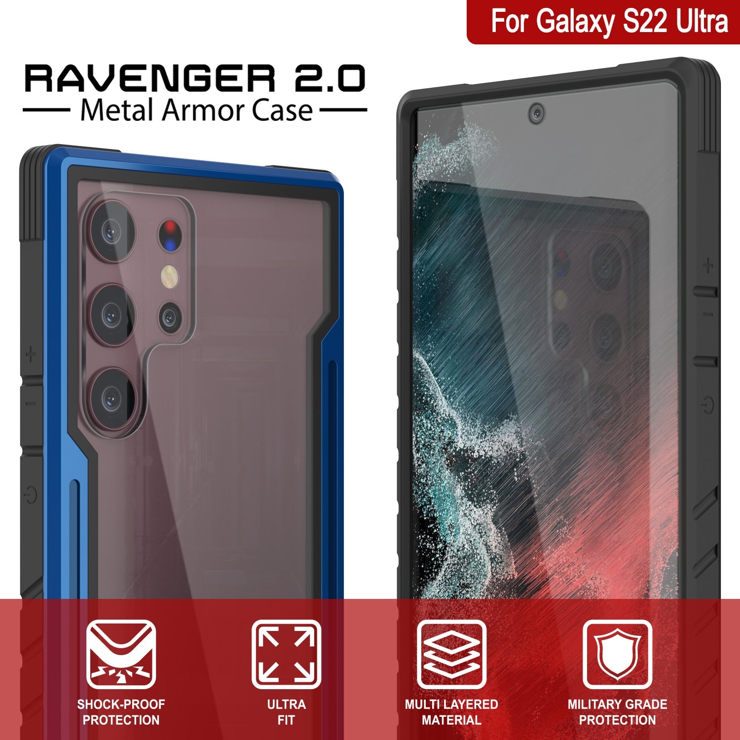 Punkcase S22 Ultra ravenger Case Protective Military Grade Multilayer Cover [Navy Blue]