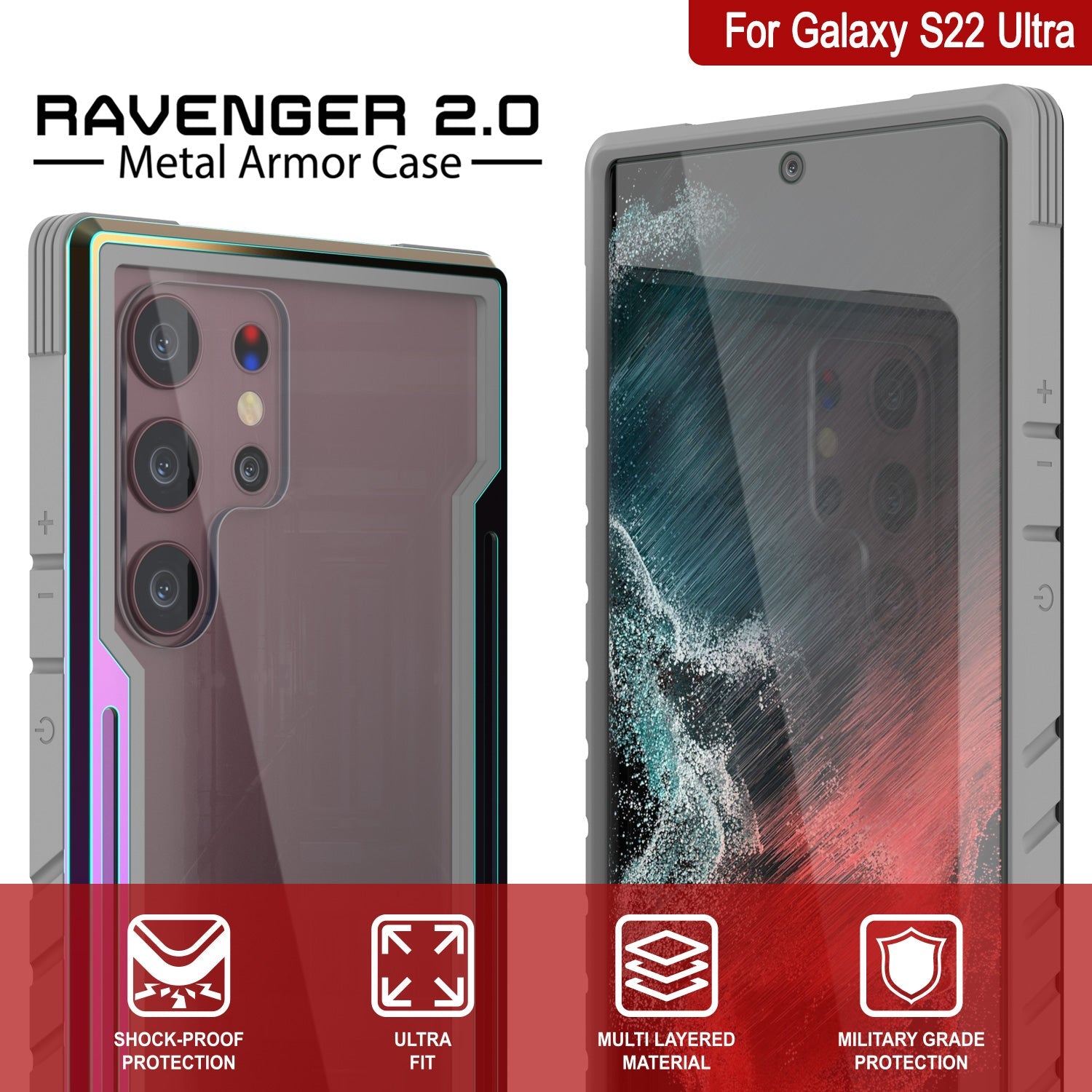 Punkcase S22 Ultra ravenger Case Protective Military Grade Multilayer Cover [Rainbow]