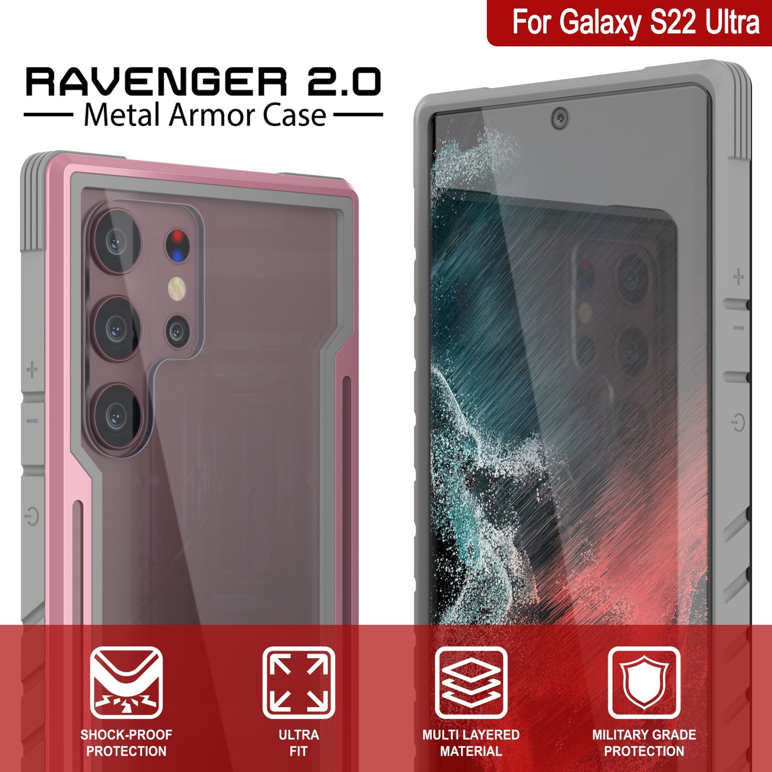 Punkcase S22 Ultra ravenger Case Protective Military Grade Multilayer Cover [Rose-Gold]