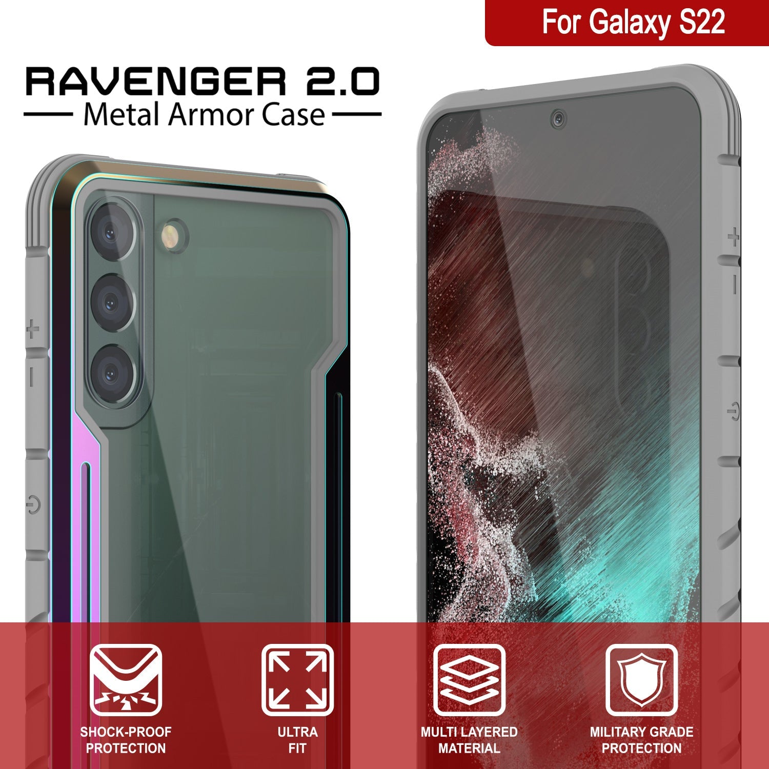 Punkcase S22 ravenger Case Protective Military Grade Multilayer Cover [Rainbow]