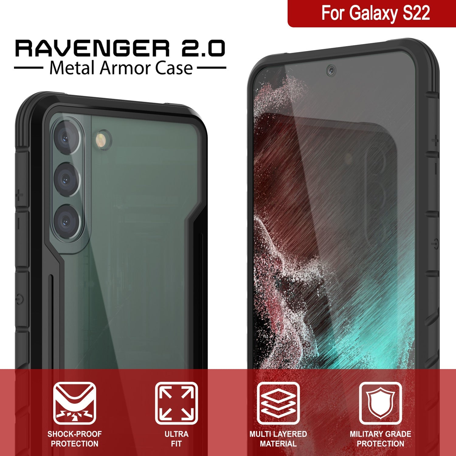 Punkcase S22 ravenger Case Protective Military Grade Multilayer Cover [Black]