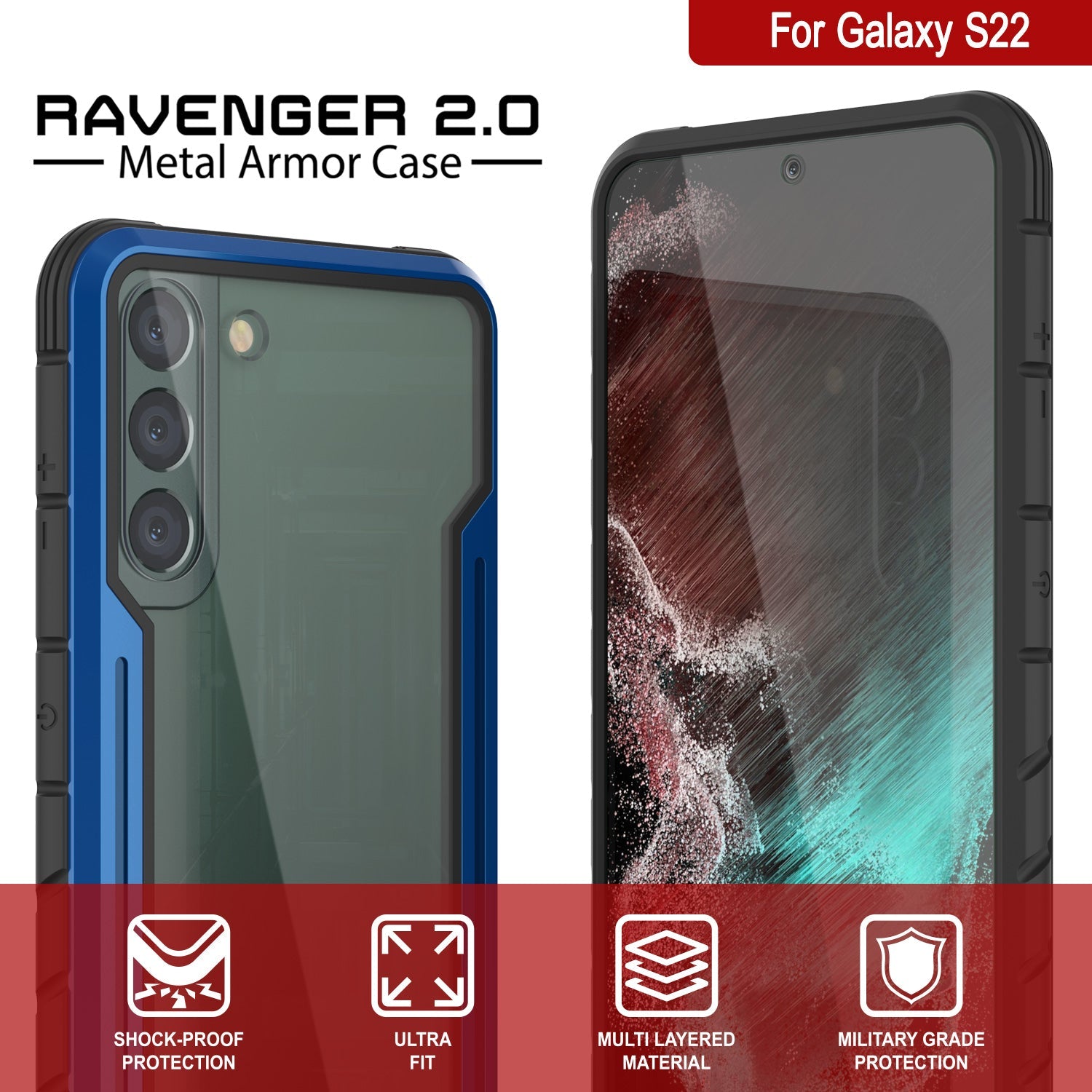 Punkcase S22 ravenger Case Protective Military Grade Multilayer Cover [Navy Blue]
