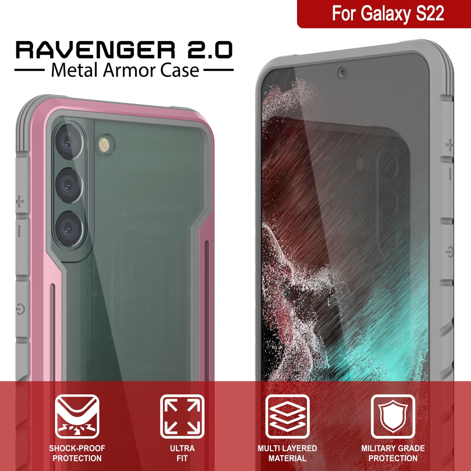 Punkcase S22 ravenger Case Protective Military Grade Multilayer Cover [Rose-Gold]