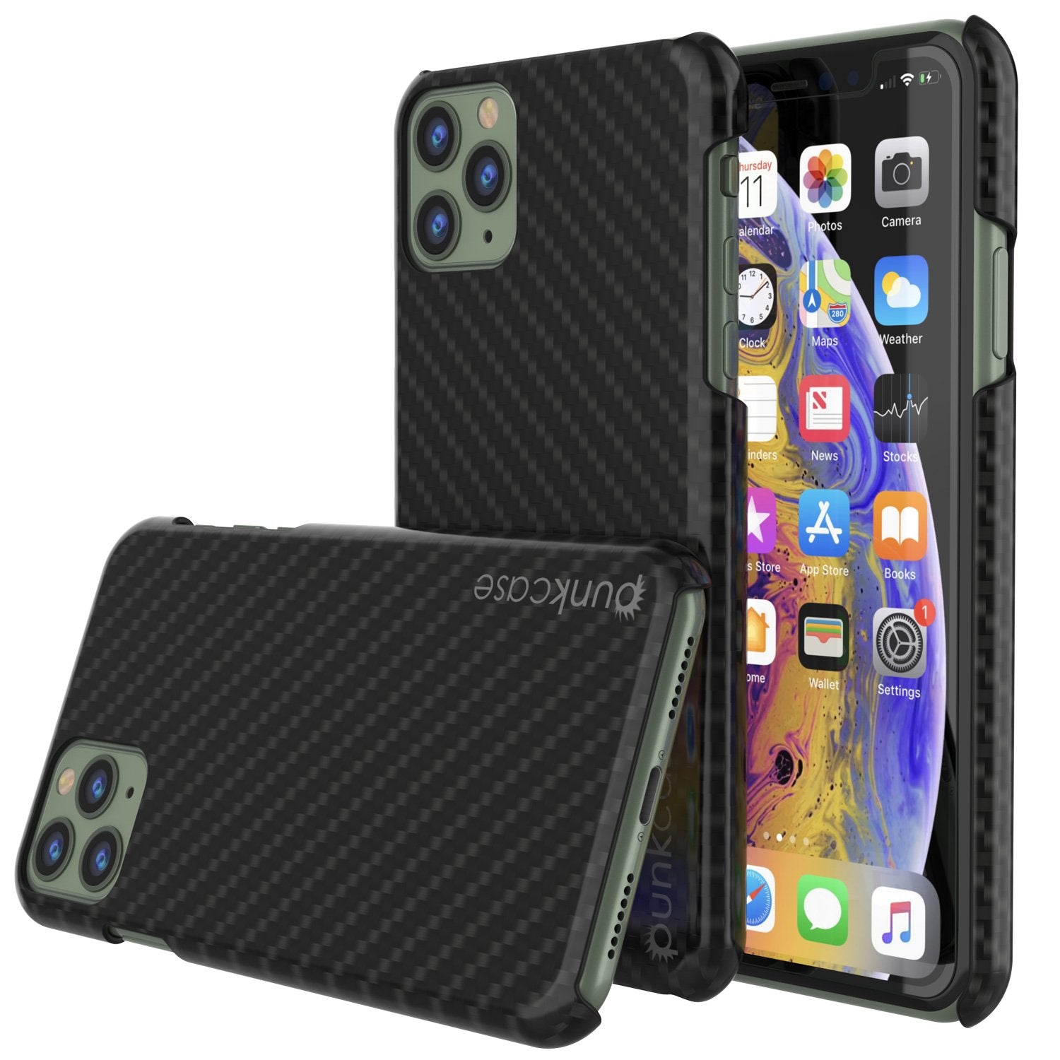 iPhone 11 Pro Max Case, Punkcase CarbonShield, Heavy Duty & Ultra Thin 2 Piece Dual Layer [shockproof]