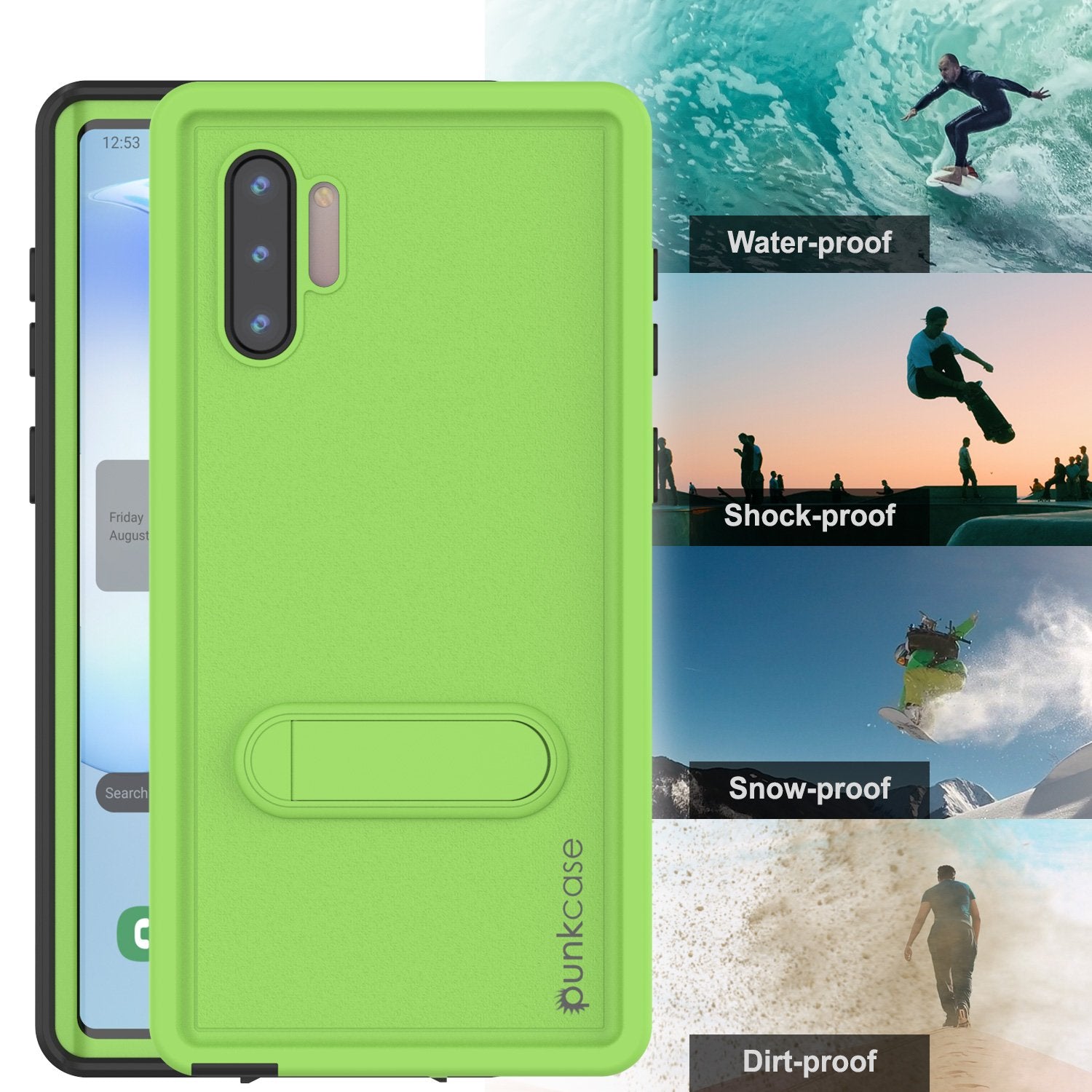 PunkCase Galaxy Note 10 Waterproof Case, [KickStud Series] Armor Cover [Light-Green]
