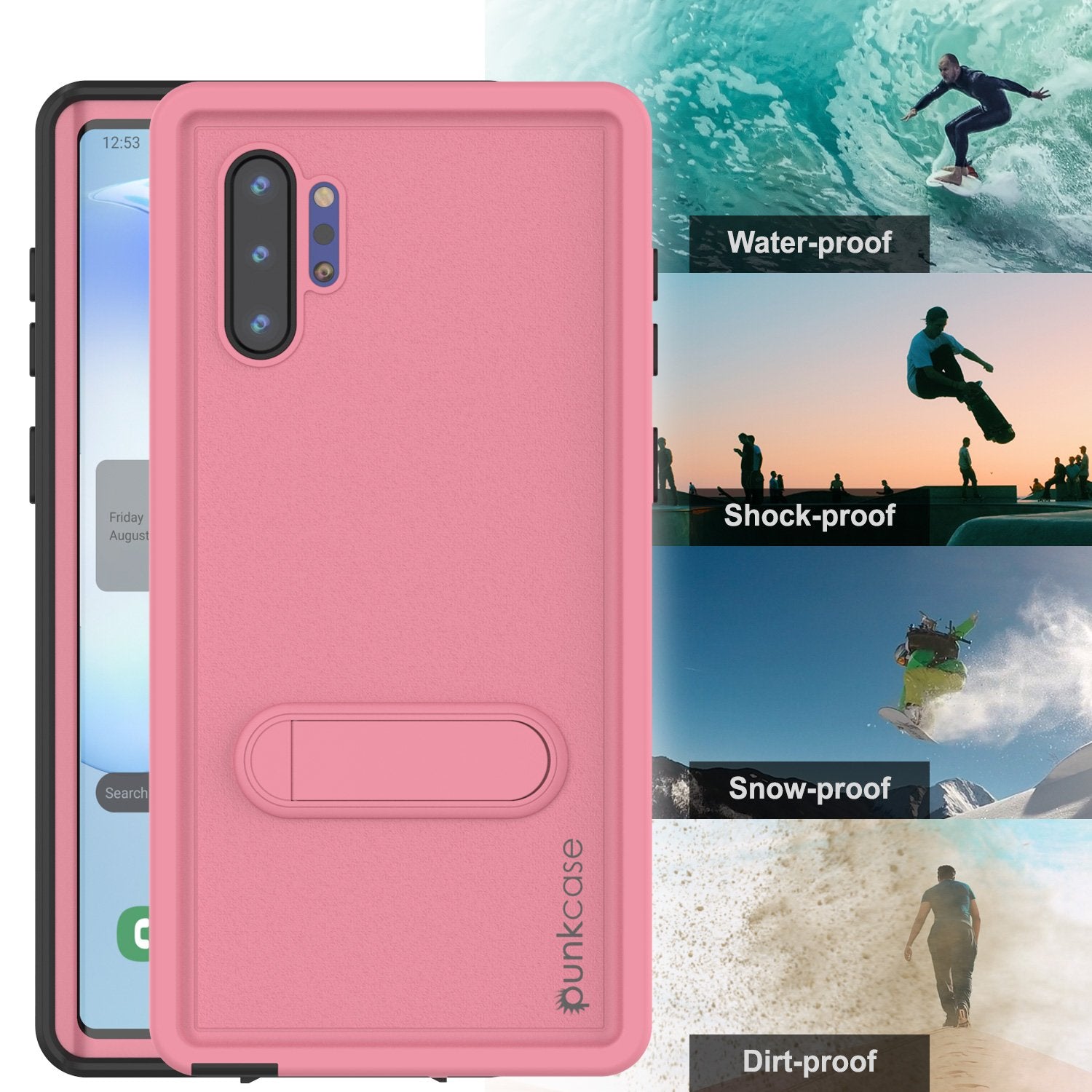 PunkCase Galaxy Note 10+ Plus Waterproof Case, [KickStud Series] Armor Cover [Pink]