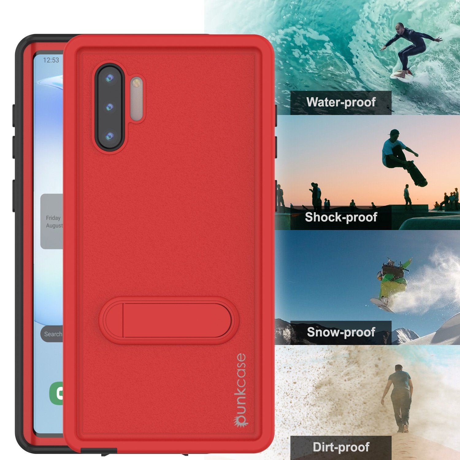 PunkCase Galaxy Note 10 Waterproof Case, [KickStud Series] Armor Cover [Red]