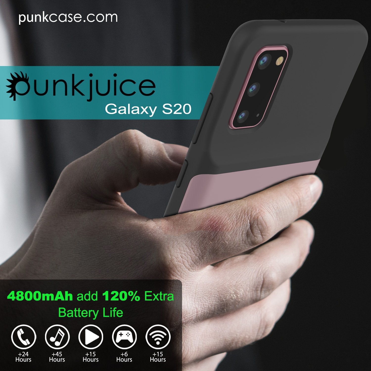 PunkJuice S20 Battery Case Rose - Fast Charging Power Juice Bank with 4800mAh