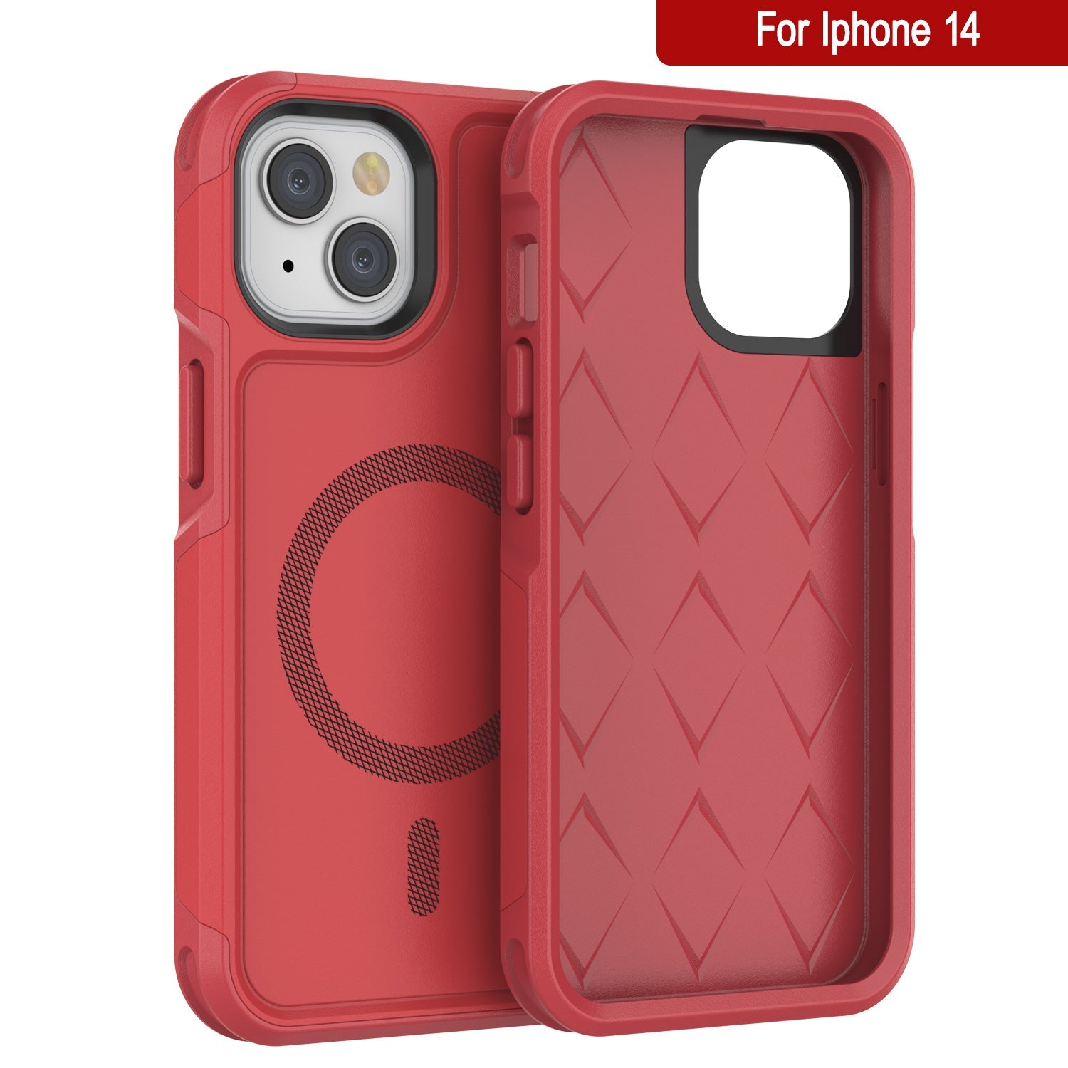 PunkCase iPhone 14 Case, [Spartan 2.0 Series] Clear Rugged Heavy Duty Cover W/Built in Screen Protector [Red]