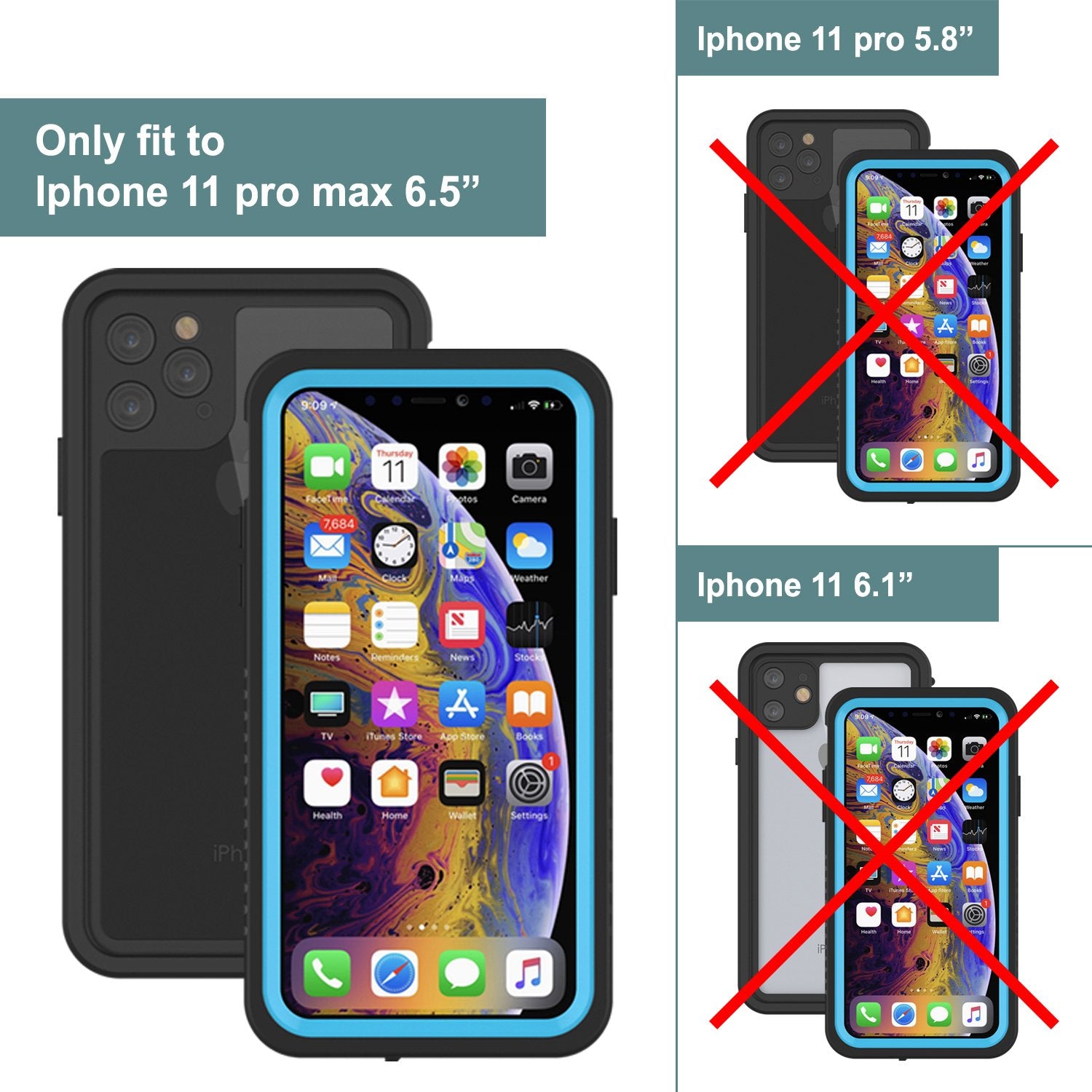 iPhone 11 Pro Max Waterproof Case, Punkcase [Extreme Series] Armor Cover W/ Built In Screen Protector [Light Blue]