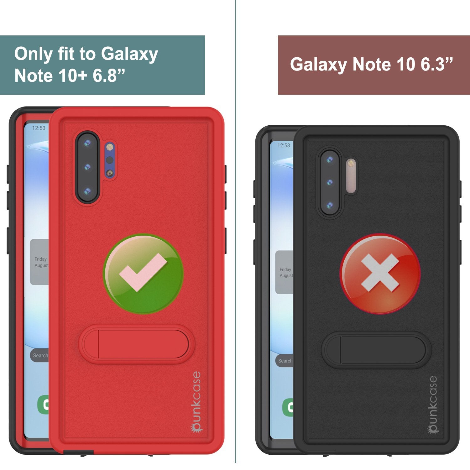 PunkCase Galaxy Note 10+ Plus Waterproof Case, [KickStud Series] Armor Cover [Red]