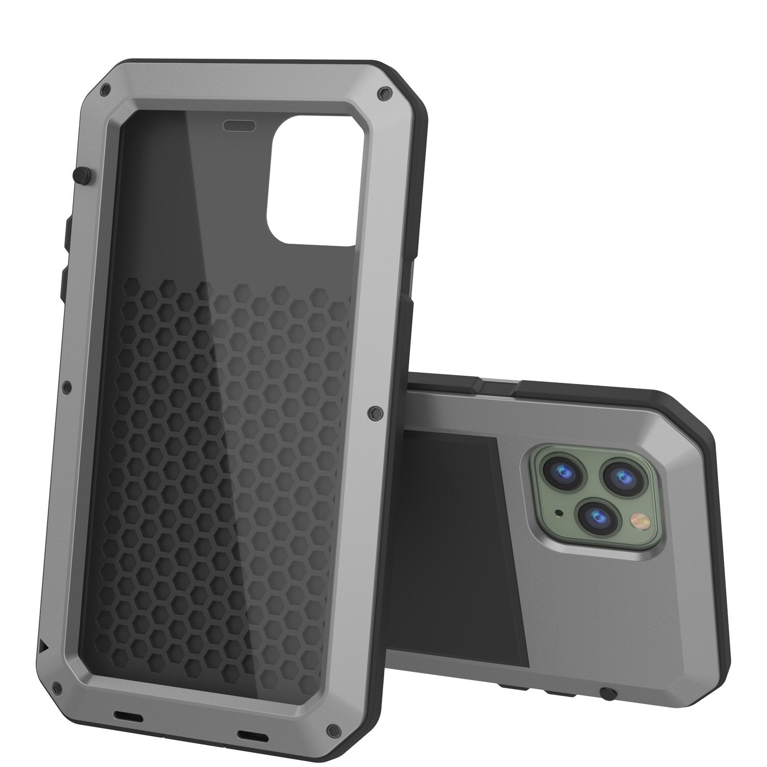 iPhone 11 Pro Max Metal Case, Heavy Duty Military Grade Armor Cover [shock proof] Full Body Hard [Silver]
