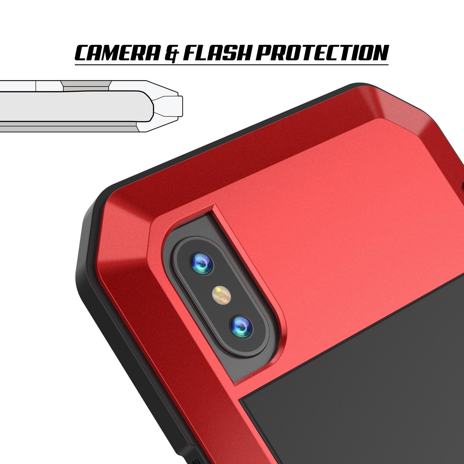 iPhone X Metal Case, Heavy Duty Military Grade Rugged Red Armor Cover [shock proof] Hybrid Full Body Hard Aluminum & TPU Design